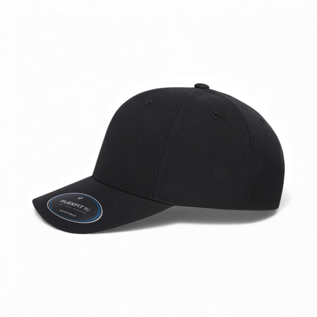 Left side view of Flexfit 6110NU custom hat in black