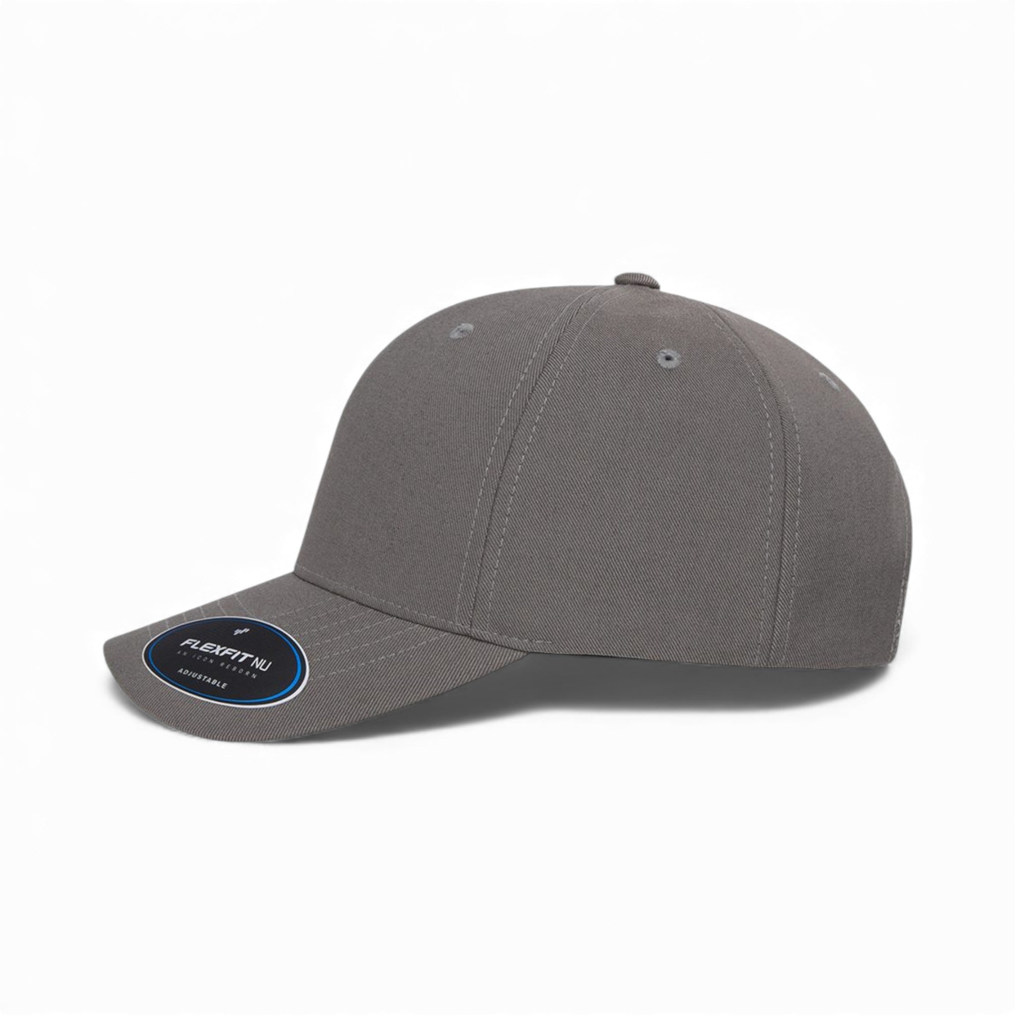 Left side view of Flexfit 6110NU custom hat in grey