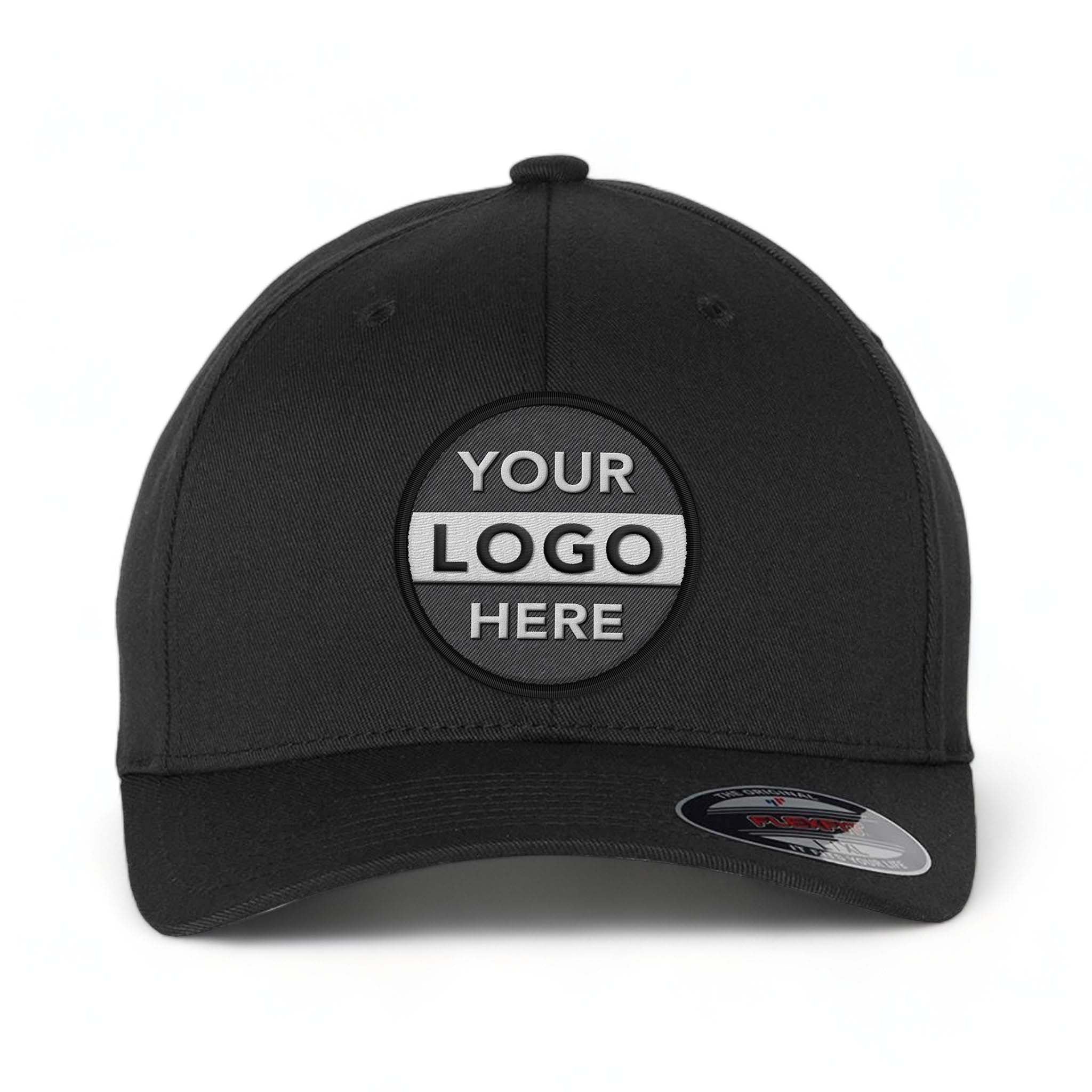 Flexfit 6277 custom embroidered patch hat in black