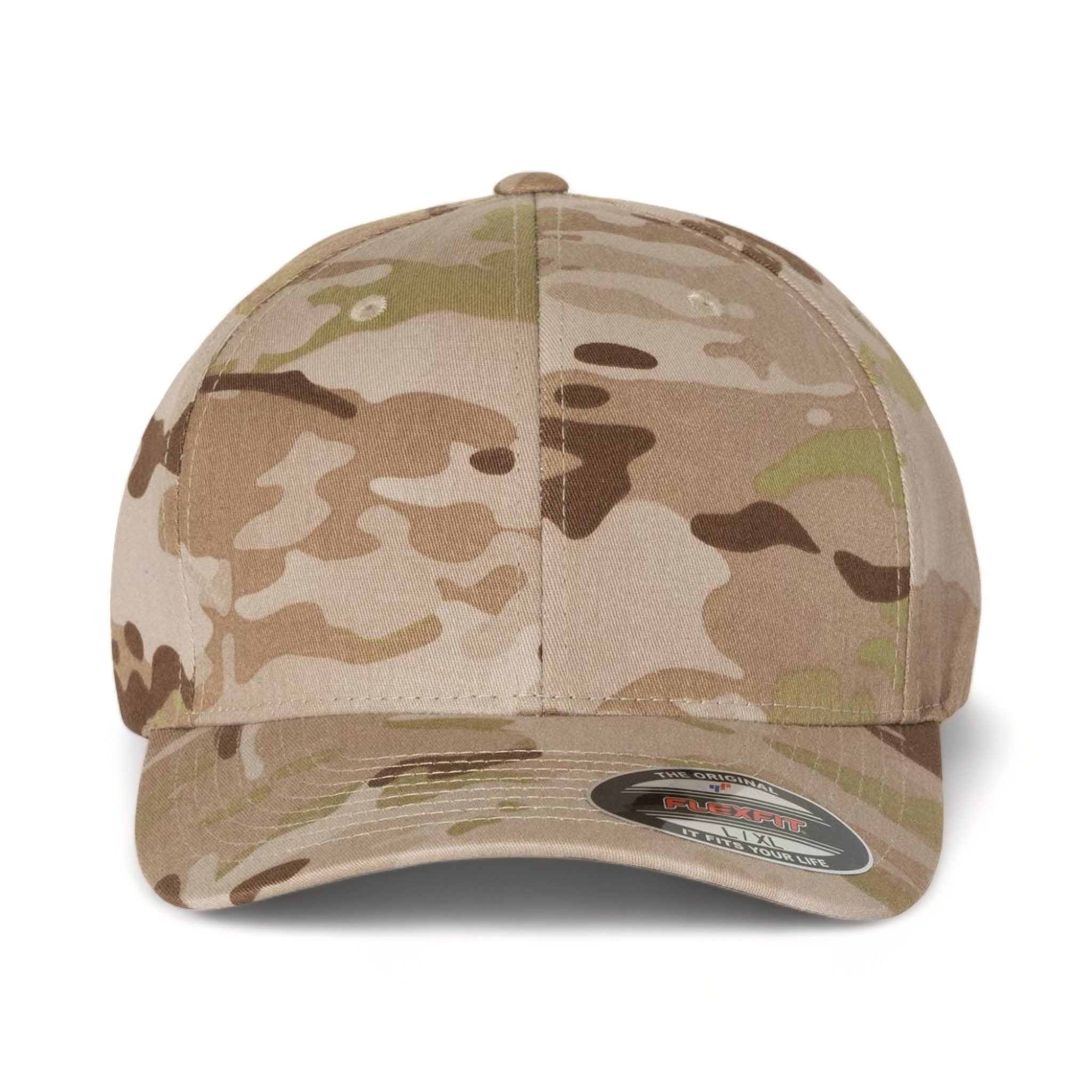 Front view of Flexfit 6277 custom hat in multicam arid