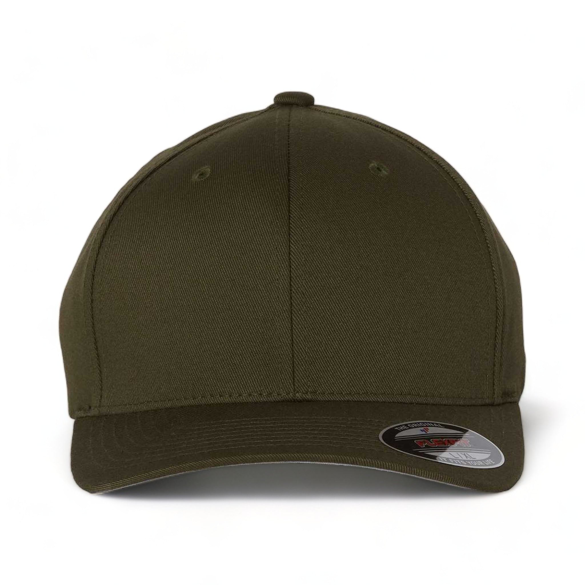 Front view of Flexfit 6277 custom hat in olive