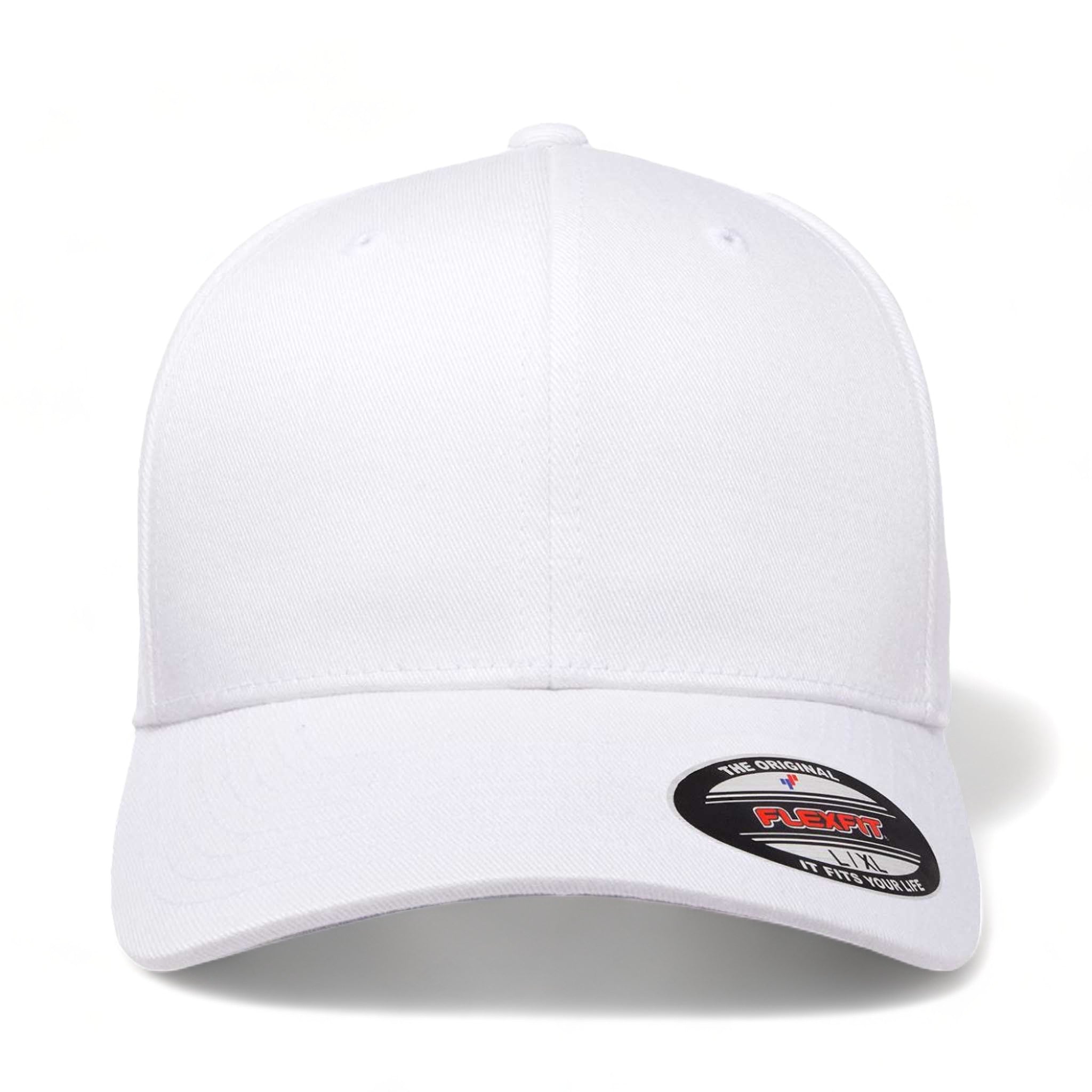 Front view of Flexfit 6277 custom hat in white