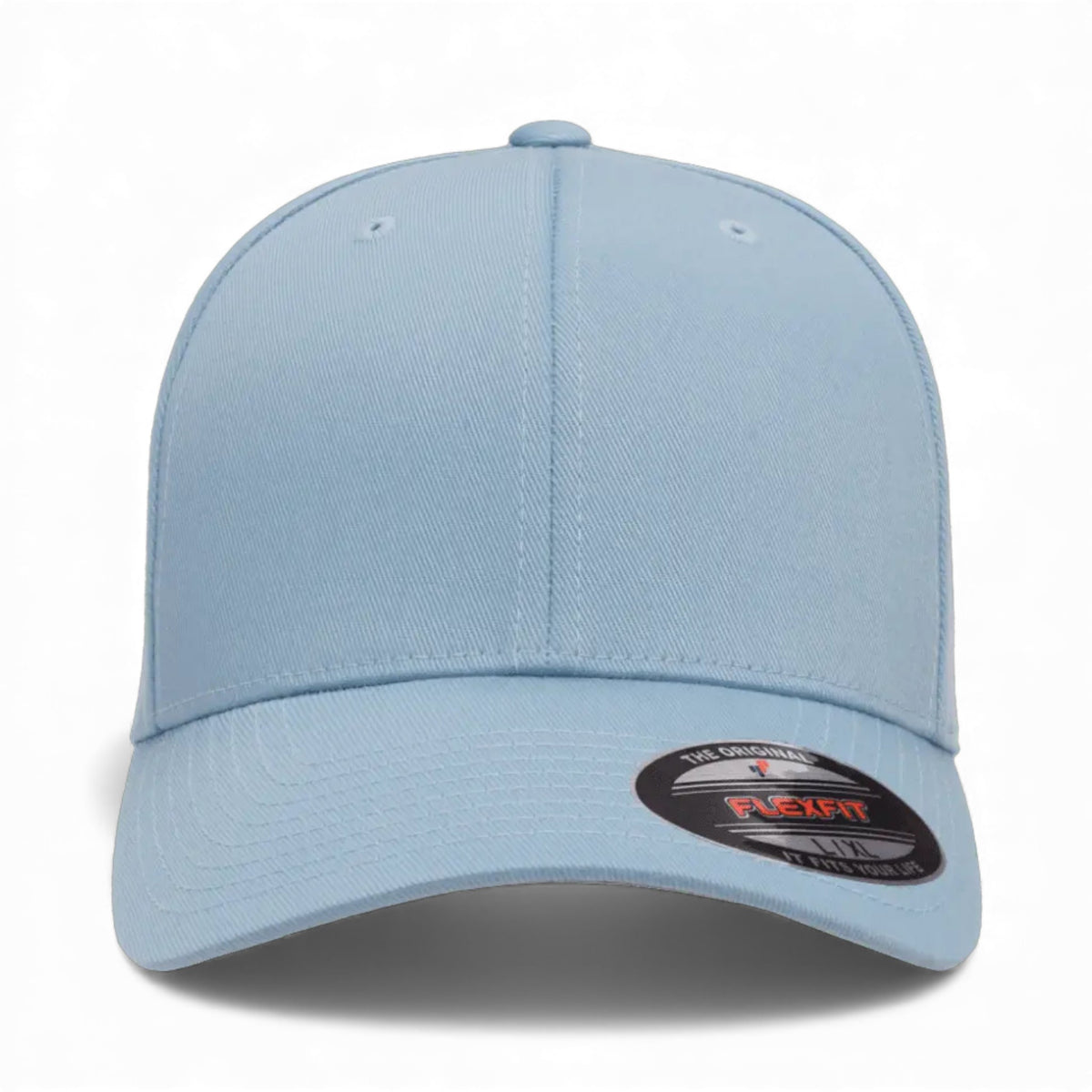 Front view of Flexfit 6277 custom hat in carolina blue