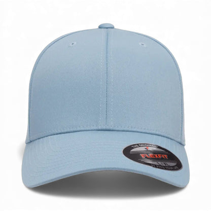 Front view of Flexfit 6277 custom hat in carolina blue