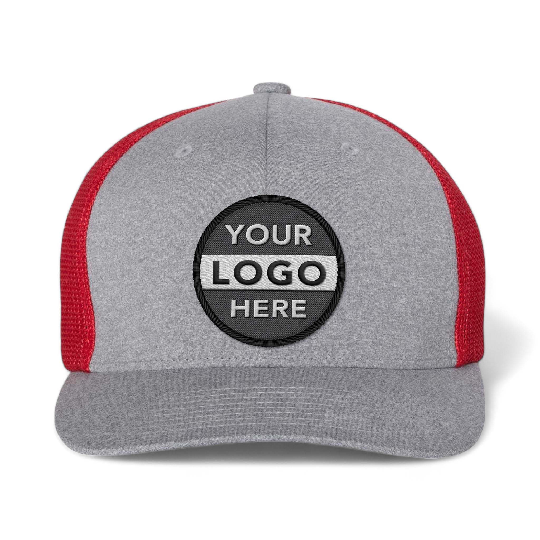 Flexfit 6311 custom embroidered patch hat in heather grey and red