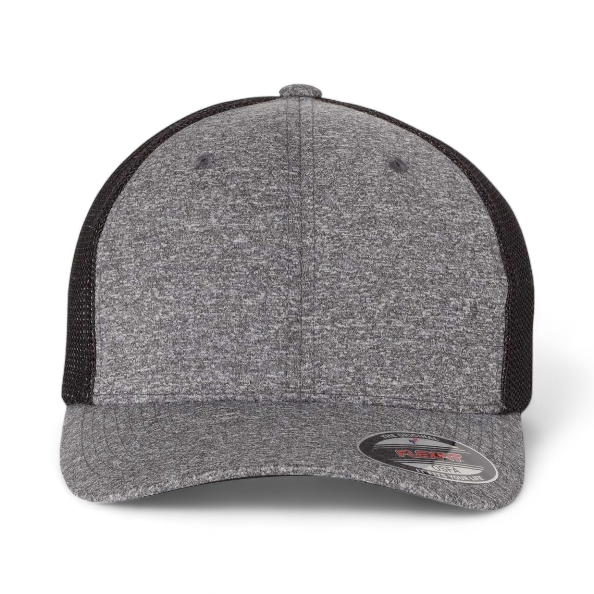 Front view of Flexfit 6311 custom hat in dark heather grey and black