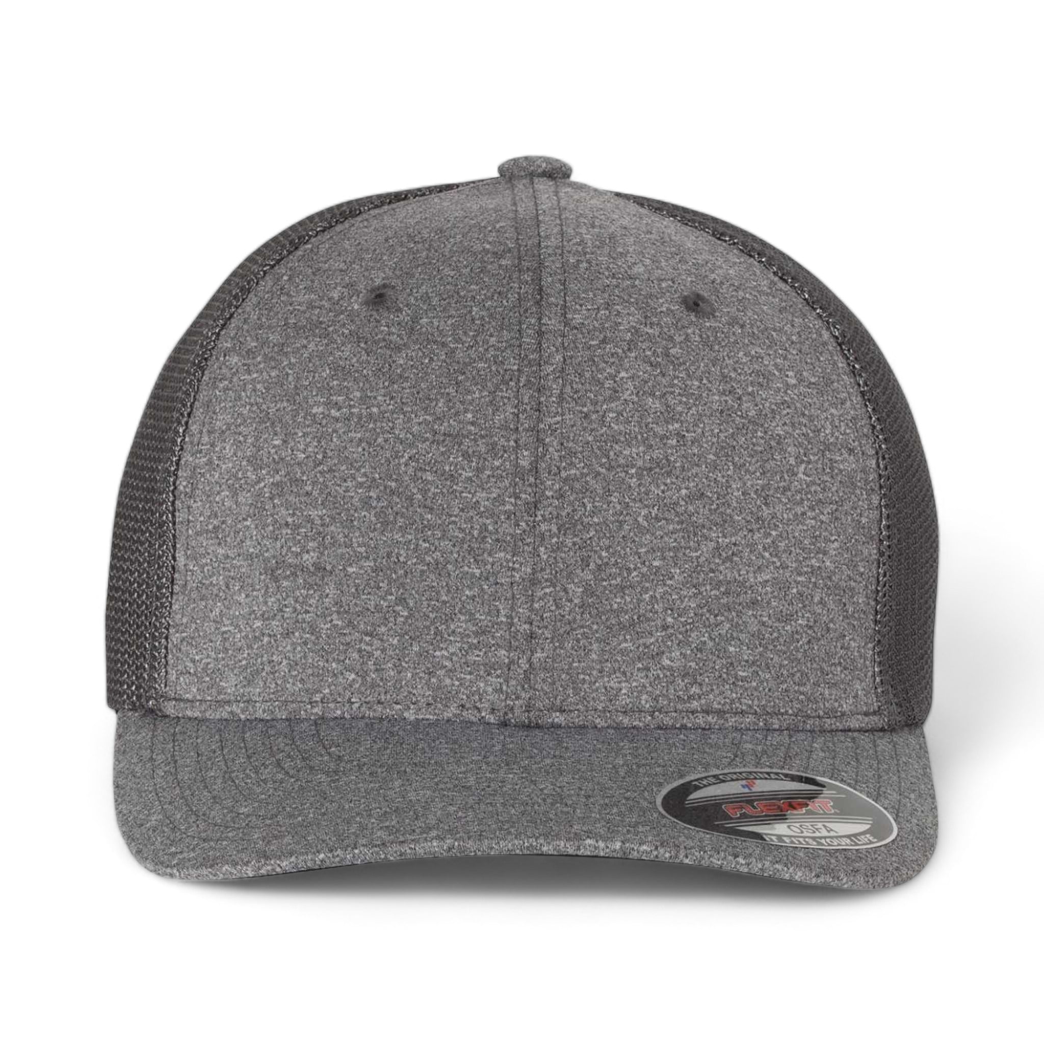 Front view of Flexfit 6311 custom hat in dark heather grey and charcoal