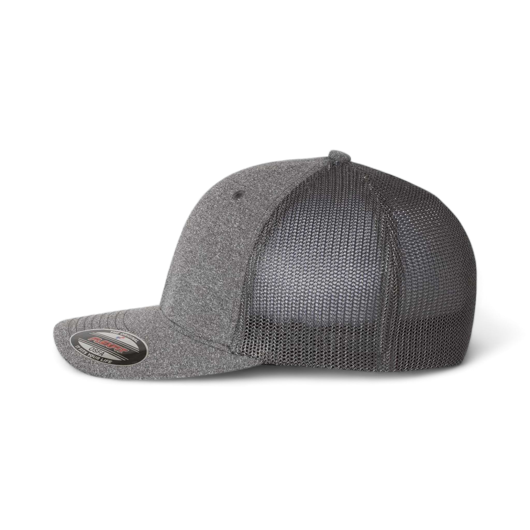 Side view of Flexfit 6311 custom hat in dark heather grey and charcoal