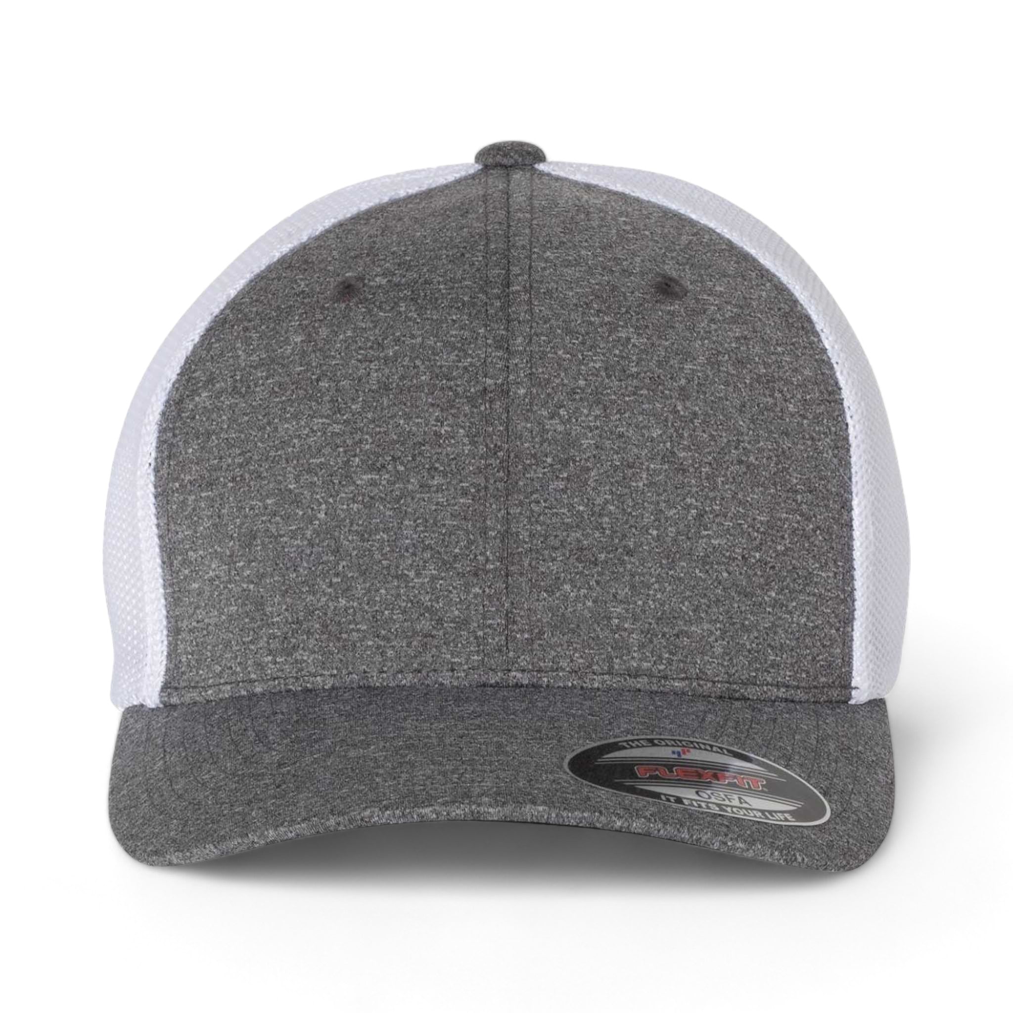Front view of Flexfit 6311 custom hat in dark heather grey and white