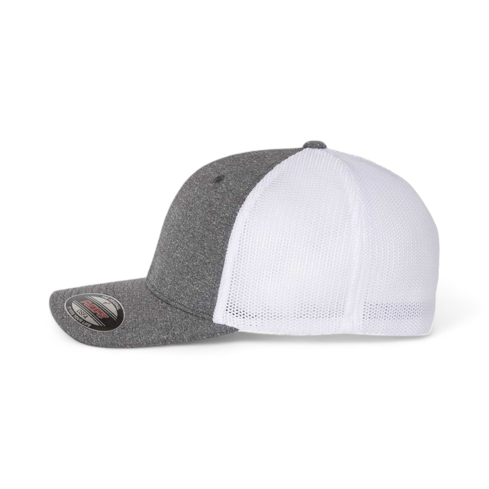 Side view of Flexfit 6311 custom hat in dark heather grey and white