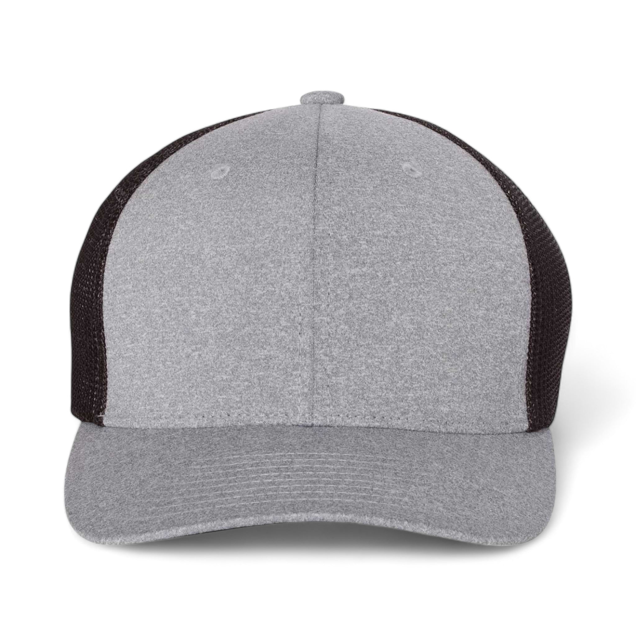 Front view of Flexfit 6311 custom hat in heather grey and black