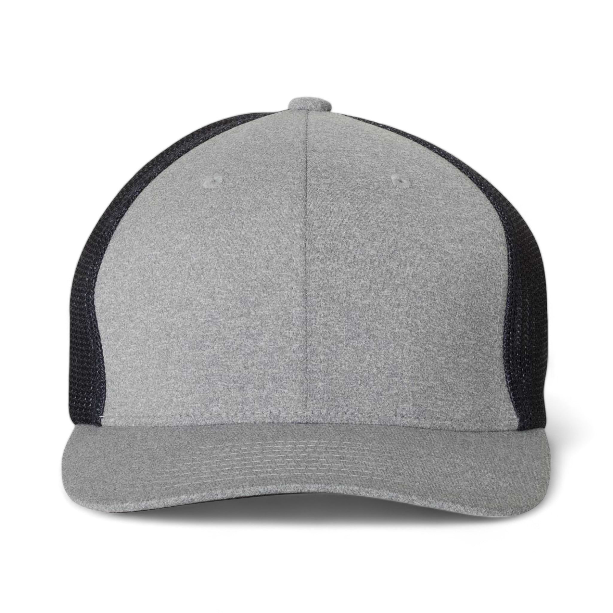 Front view of Flexfit 6311 custom hat in heather grey and navy