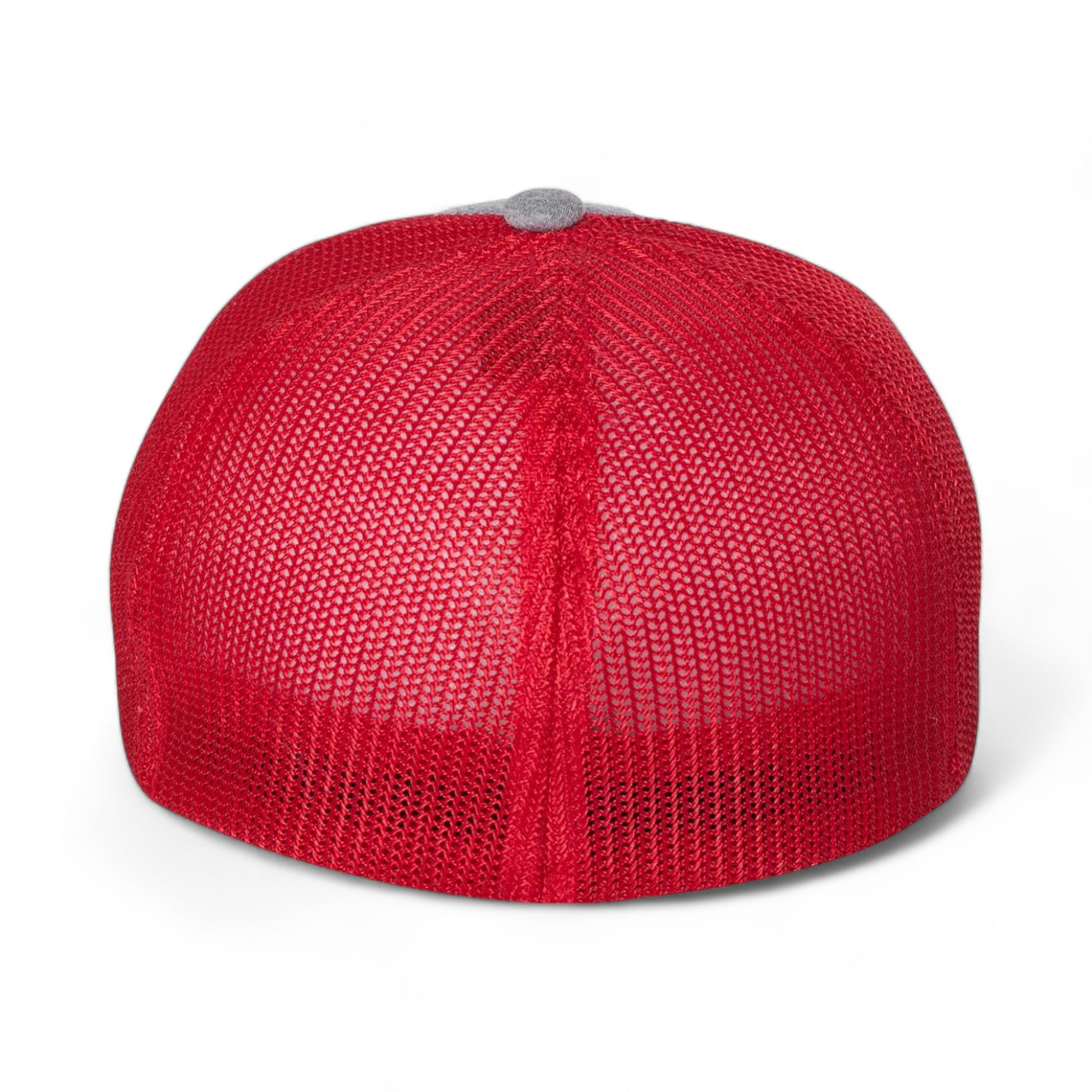 Back view of Flexfit 6311 custom hat in heather grey and red