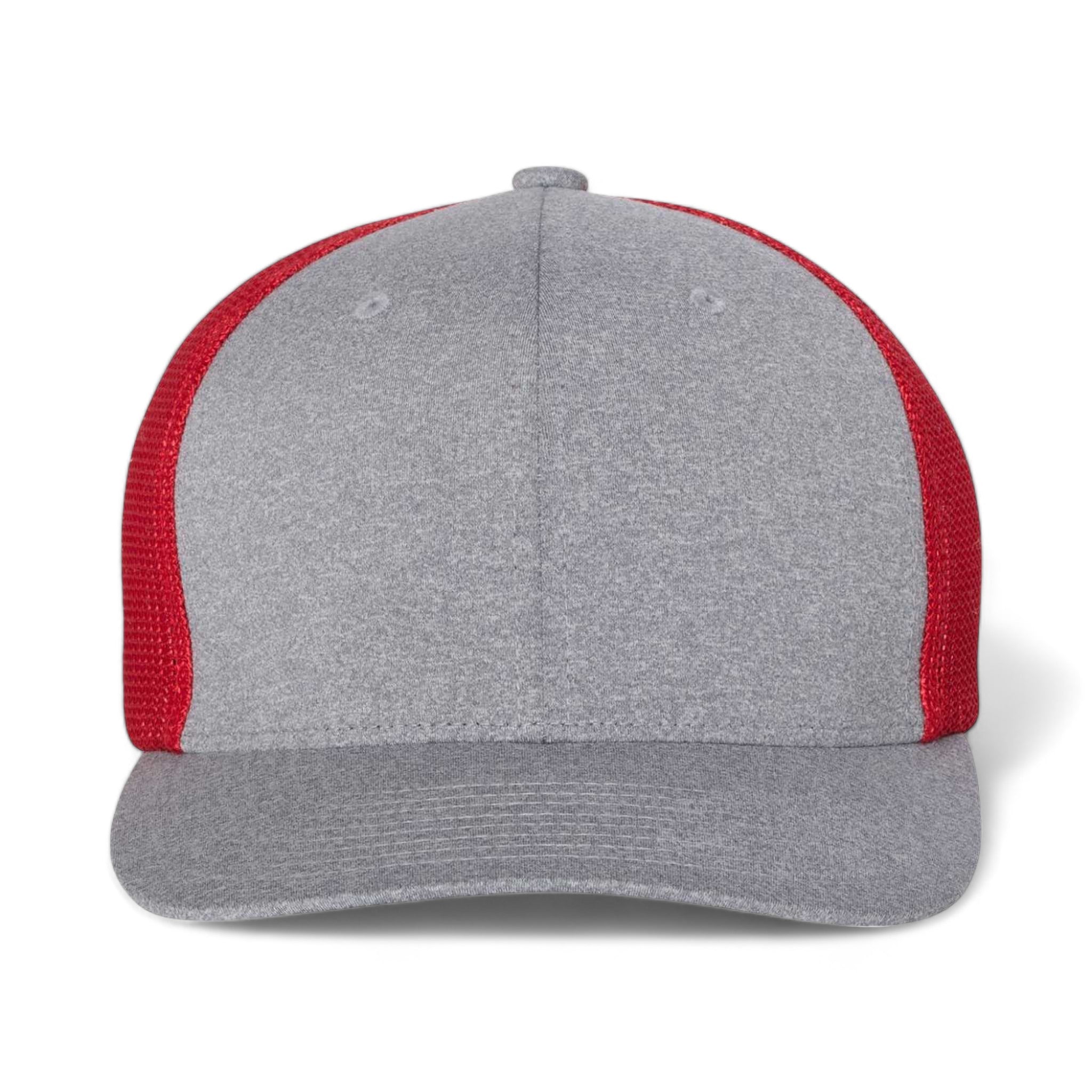 Front view of Flexfit 6311 custom hat in heather grey and red