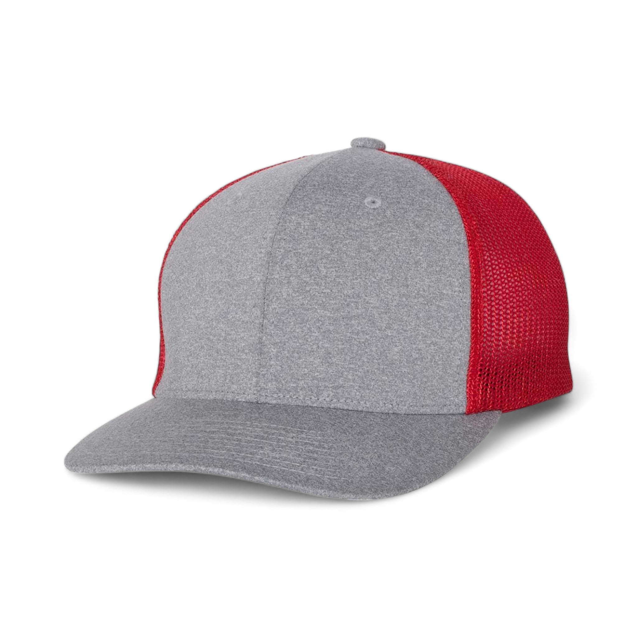 Side view of Flexfit 6311 custom hat in heather grey and red