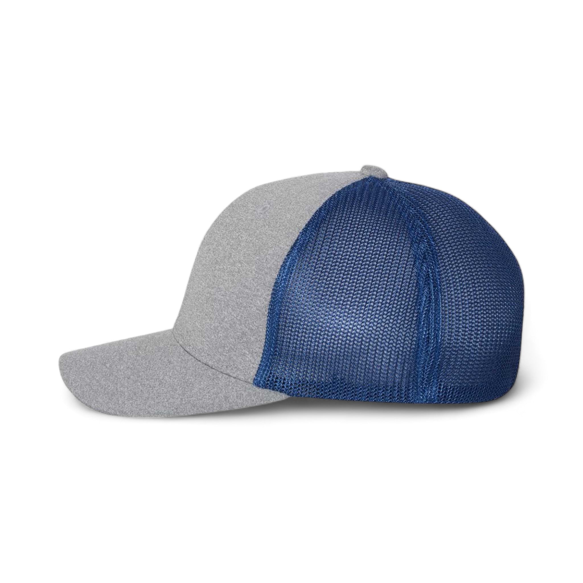 Side view of Flexfit 6311 custom hat in heather grey and royal