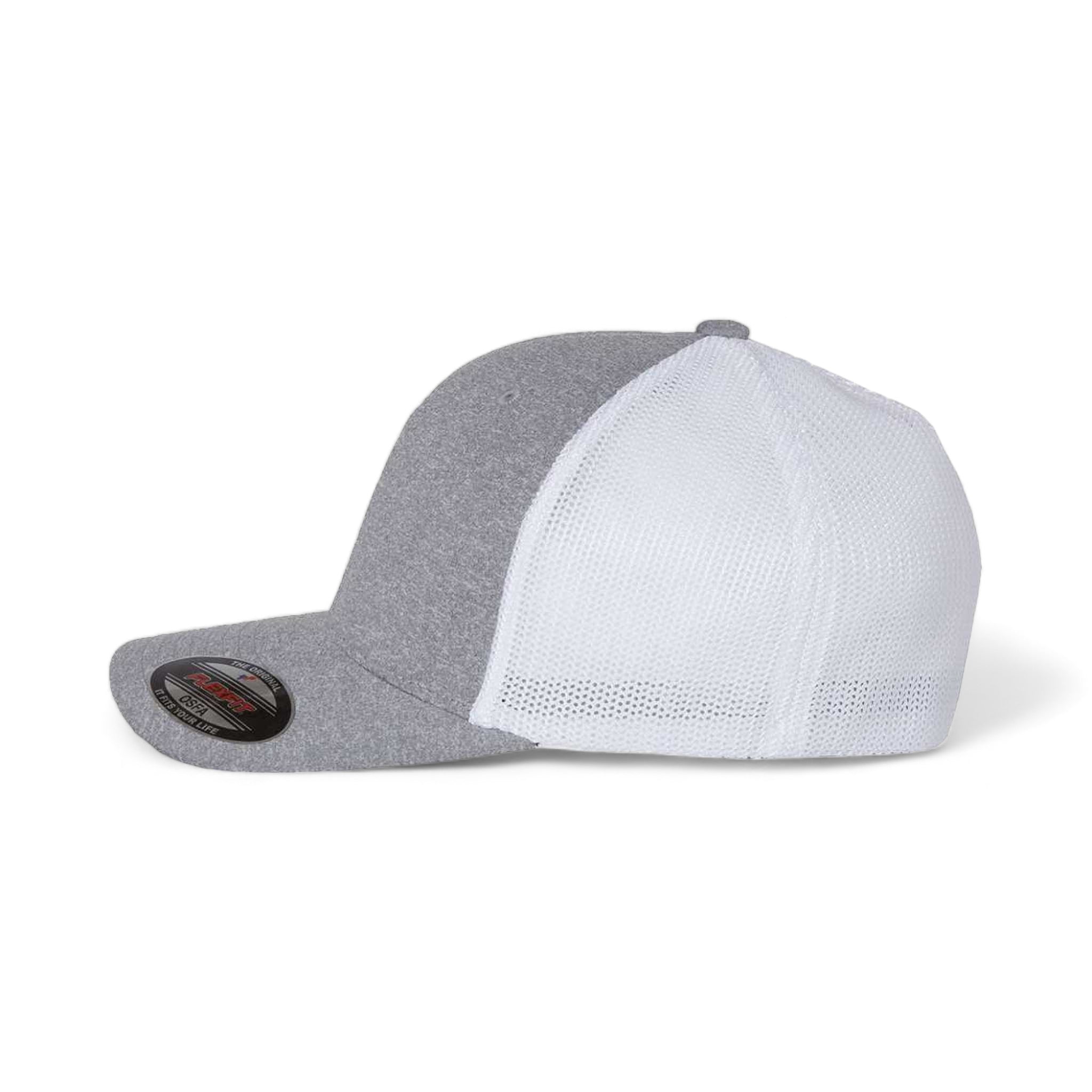 Side view of Flexfit 6311 custom hat in heather grey and white