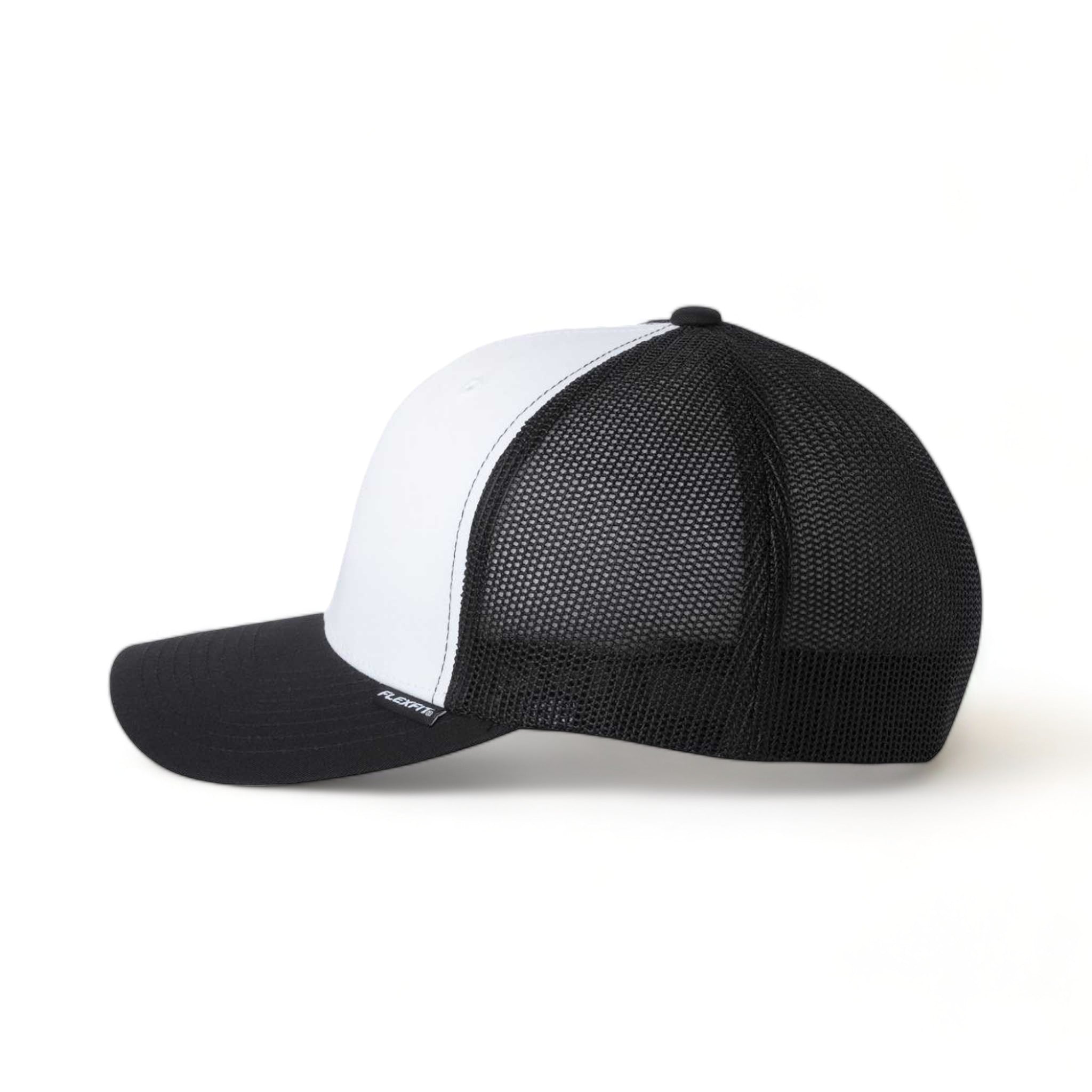Side view of Flexfit 6511 custom hat in black, white and black