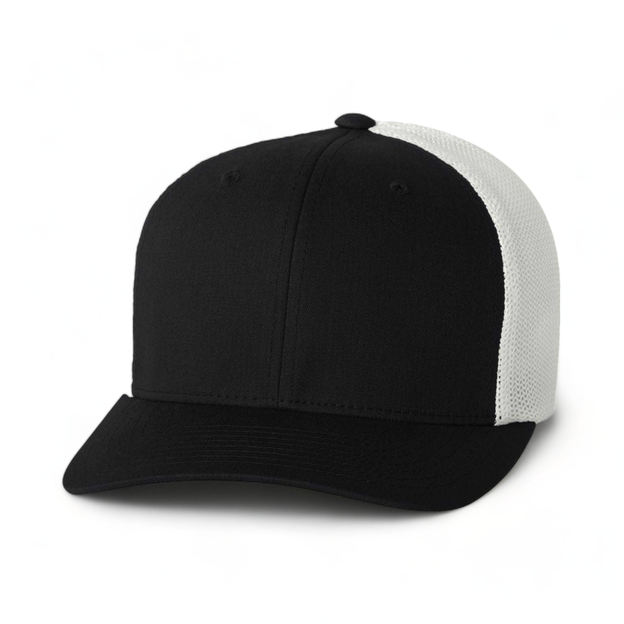 Front view of Flexfit 6511 custom hat in black and white