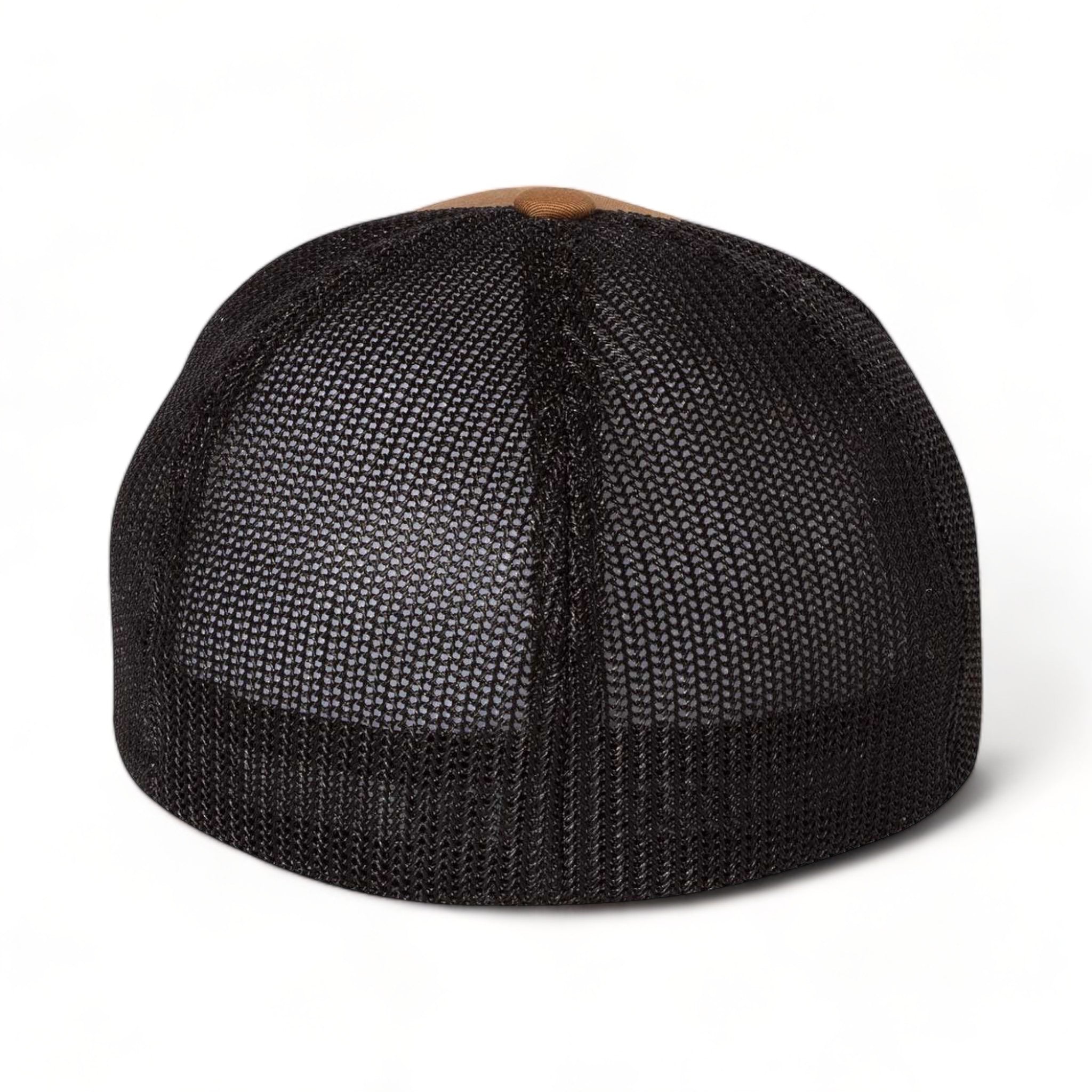 Back view of Flexfit 6511 custom hat in caramel and black