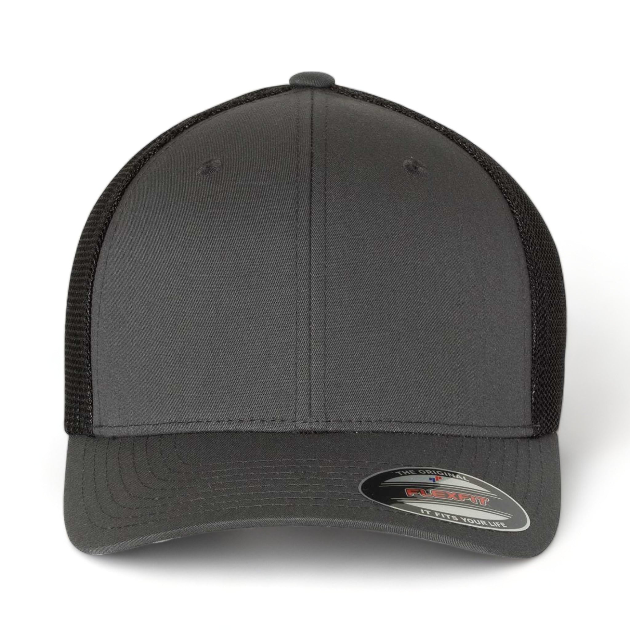 Front view of Flexfit 6511 custom hat in charcoal and black