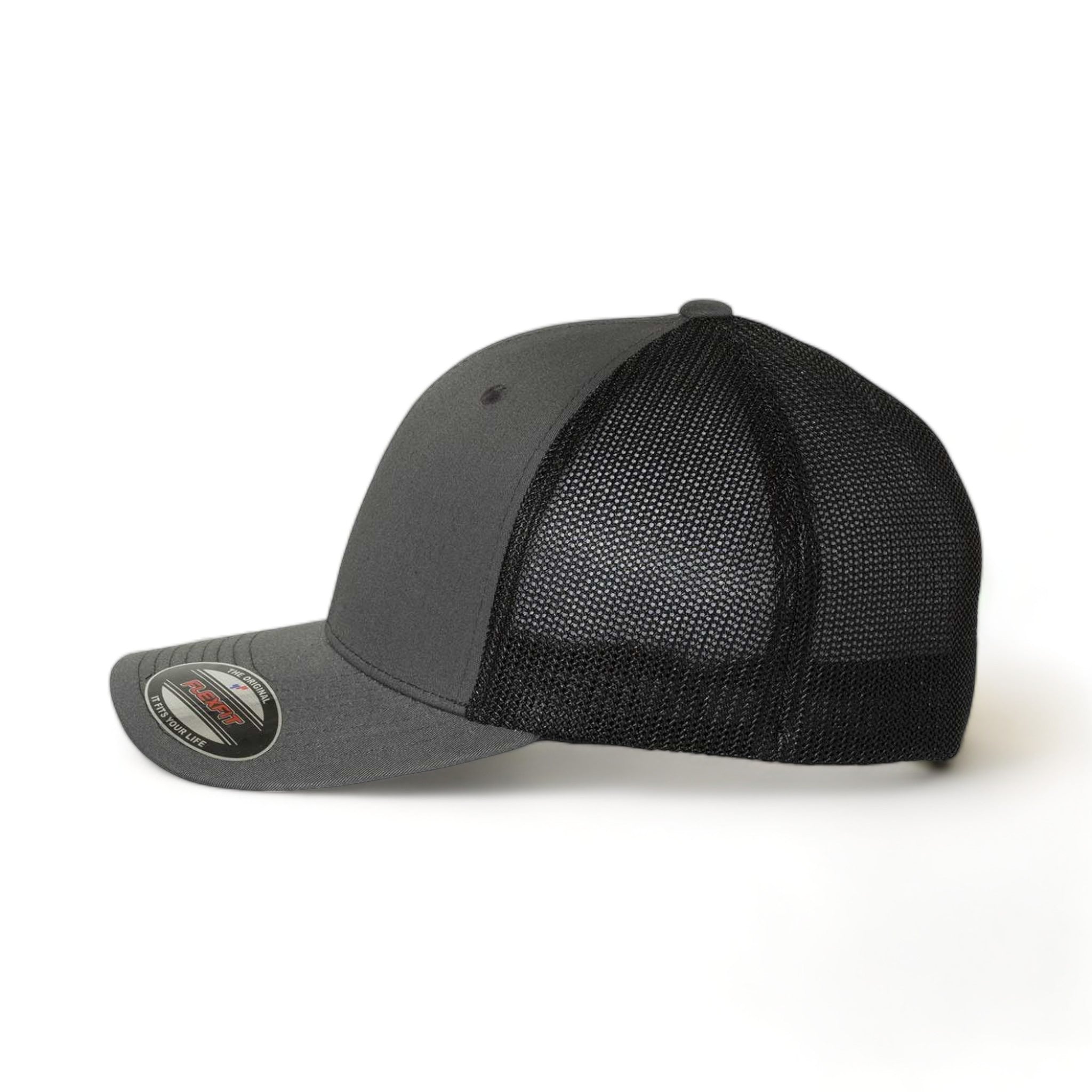 Side view of Flexfit 6511 custom hat in charcoal and black