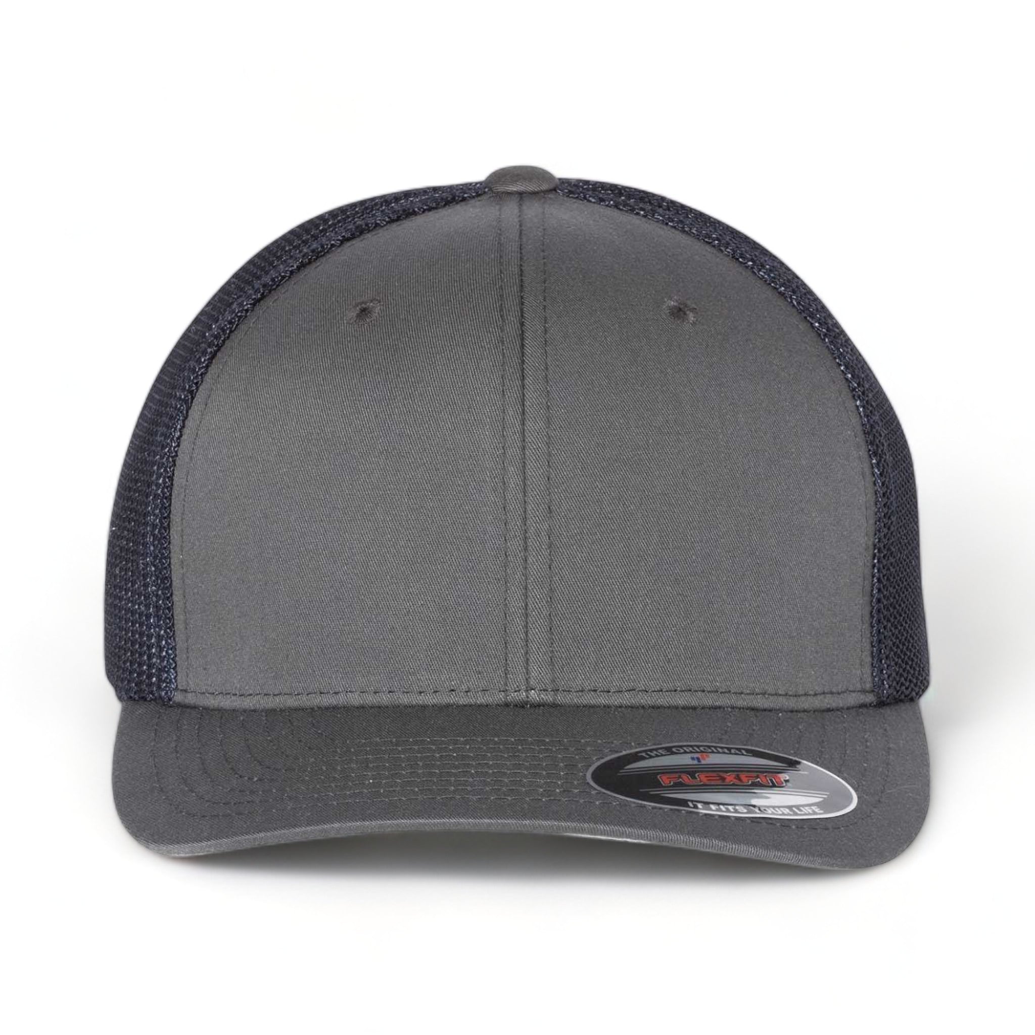 Front view of Flexfit 6511 custom hat in charcoal and navy