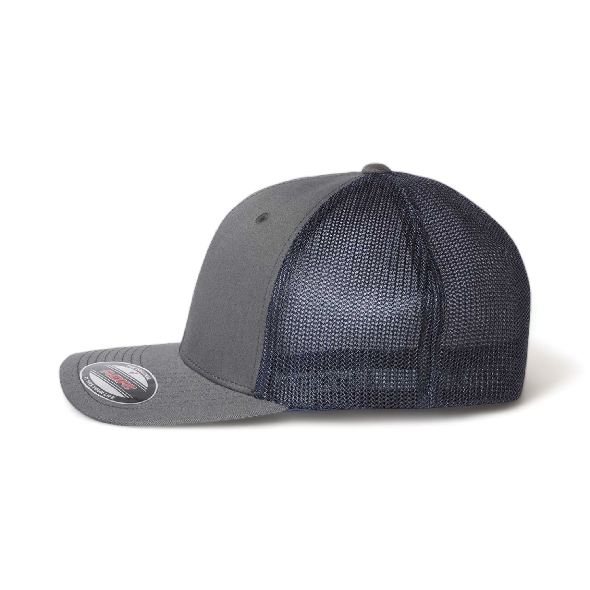 Side view of Flexfit 6511 custom hat in charcoal and navy