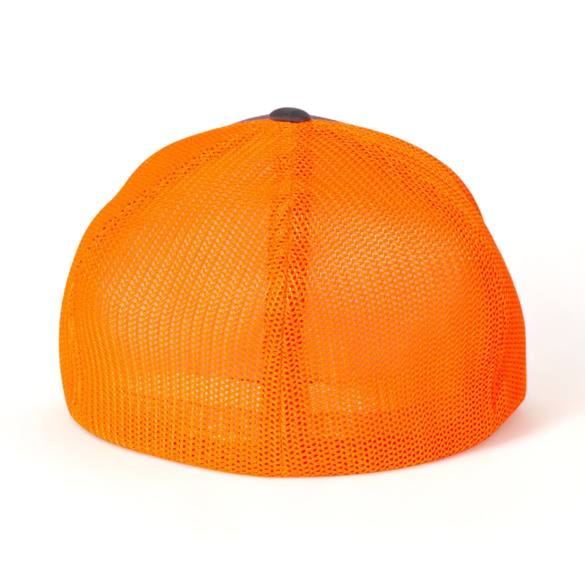 Back view of Flexfit 6511 custom hat in charcoal and neon orange
