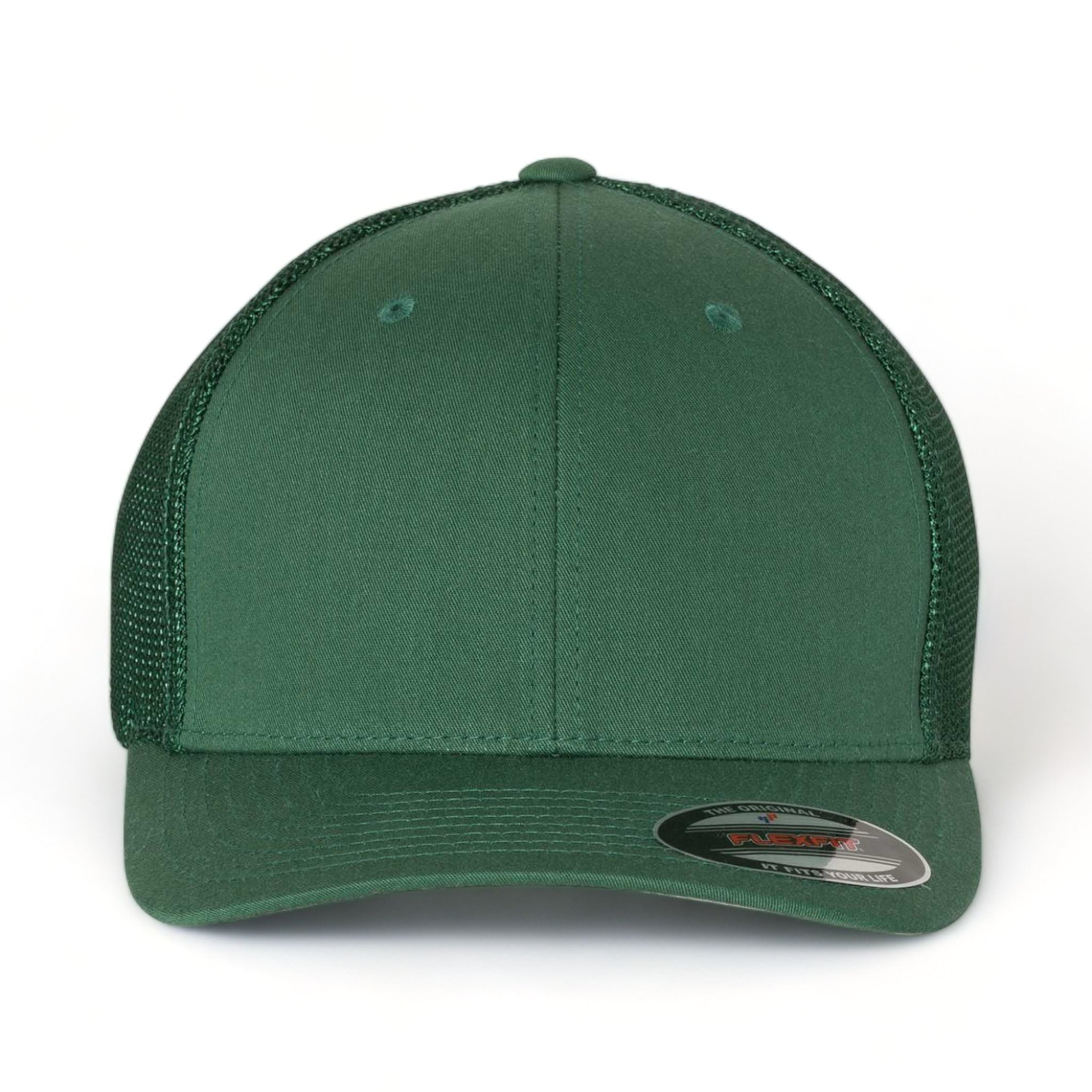 Front view of Flexfit 6511 custom hat in evergreen