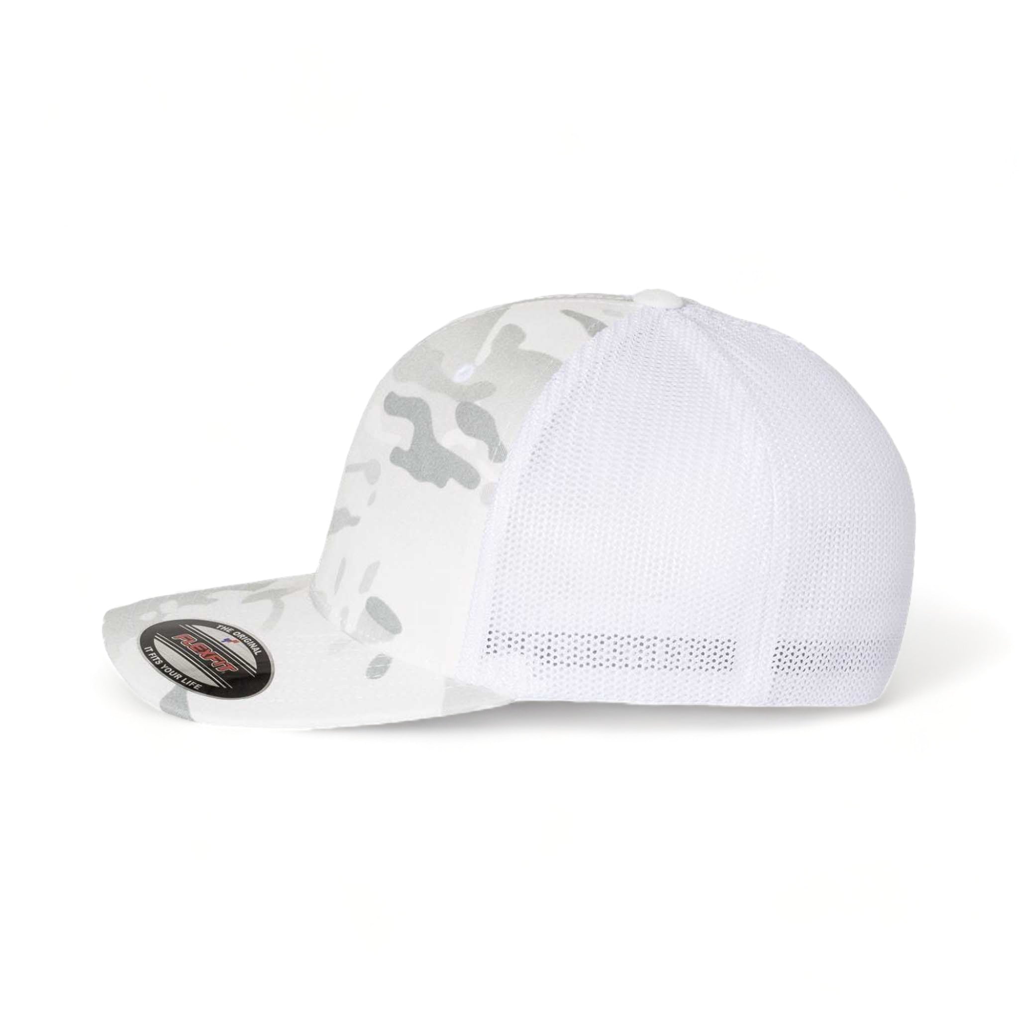 Side view of Flexfit 6511 custom hat in multicam alpine and white