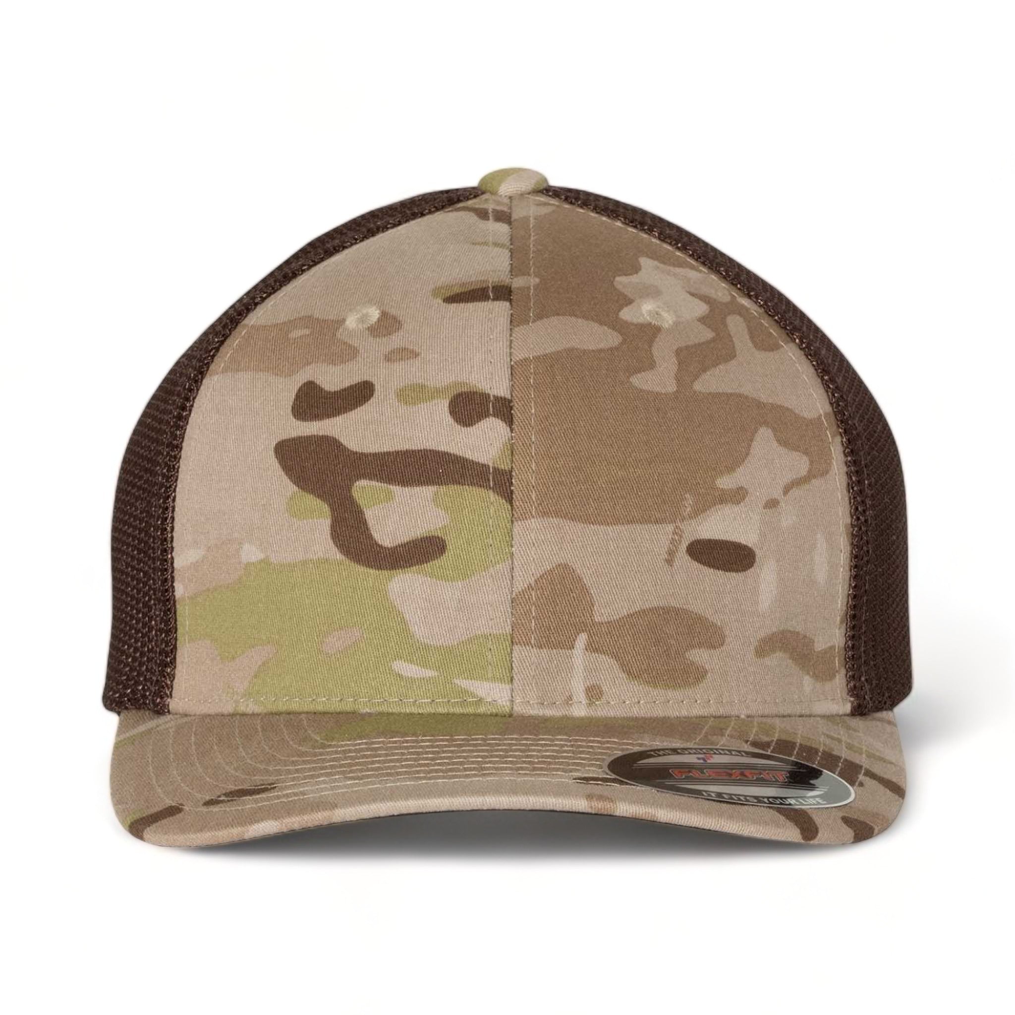 Front view of Flexfit 6511 custom hat in multicam arid and brown