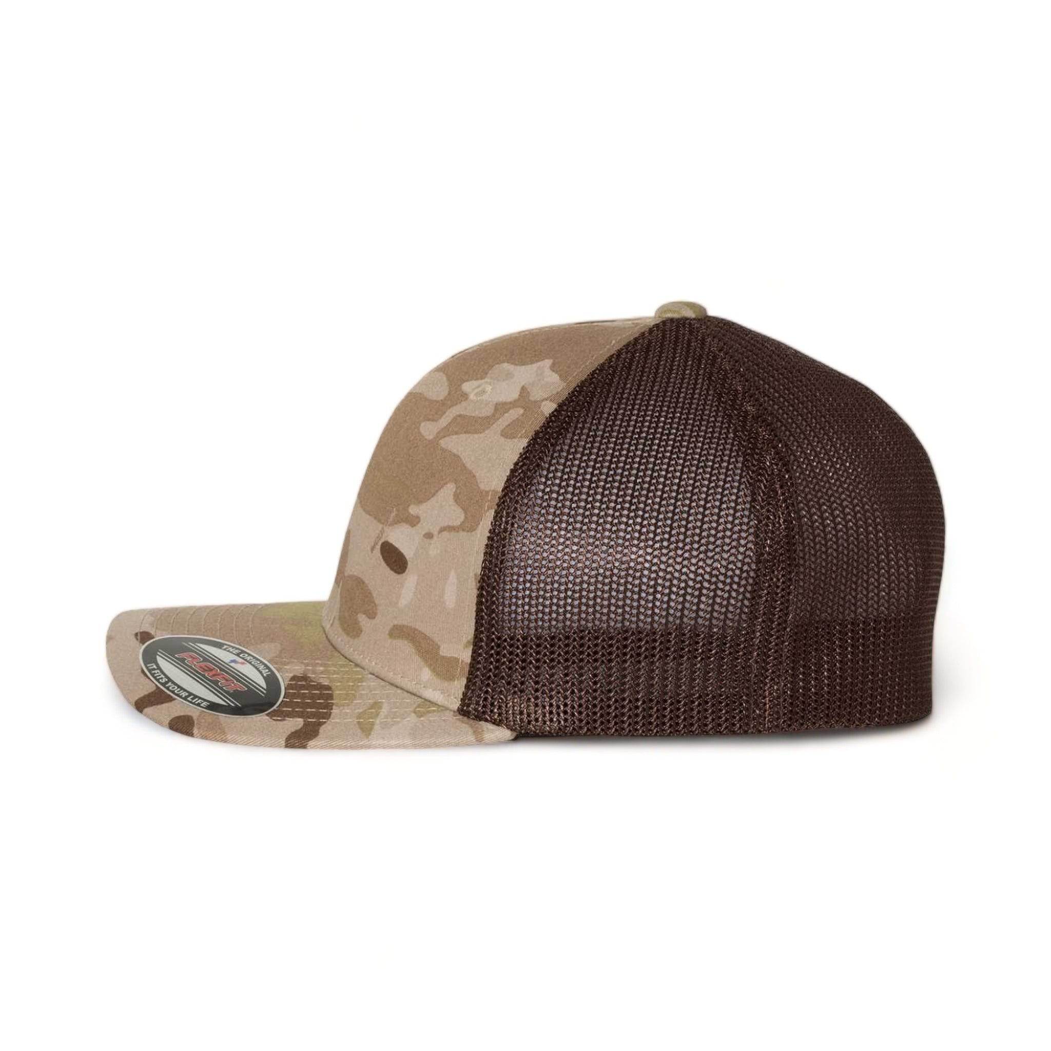 Side view of Flexfit 6511 custom hat in multicam arid and brown