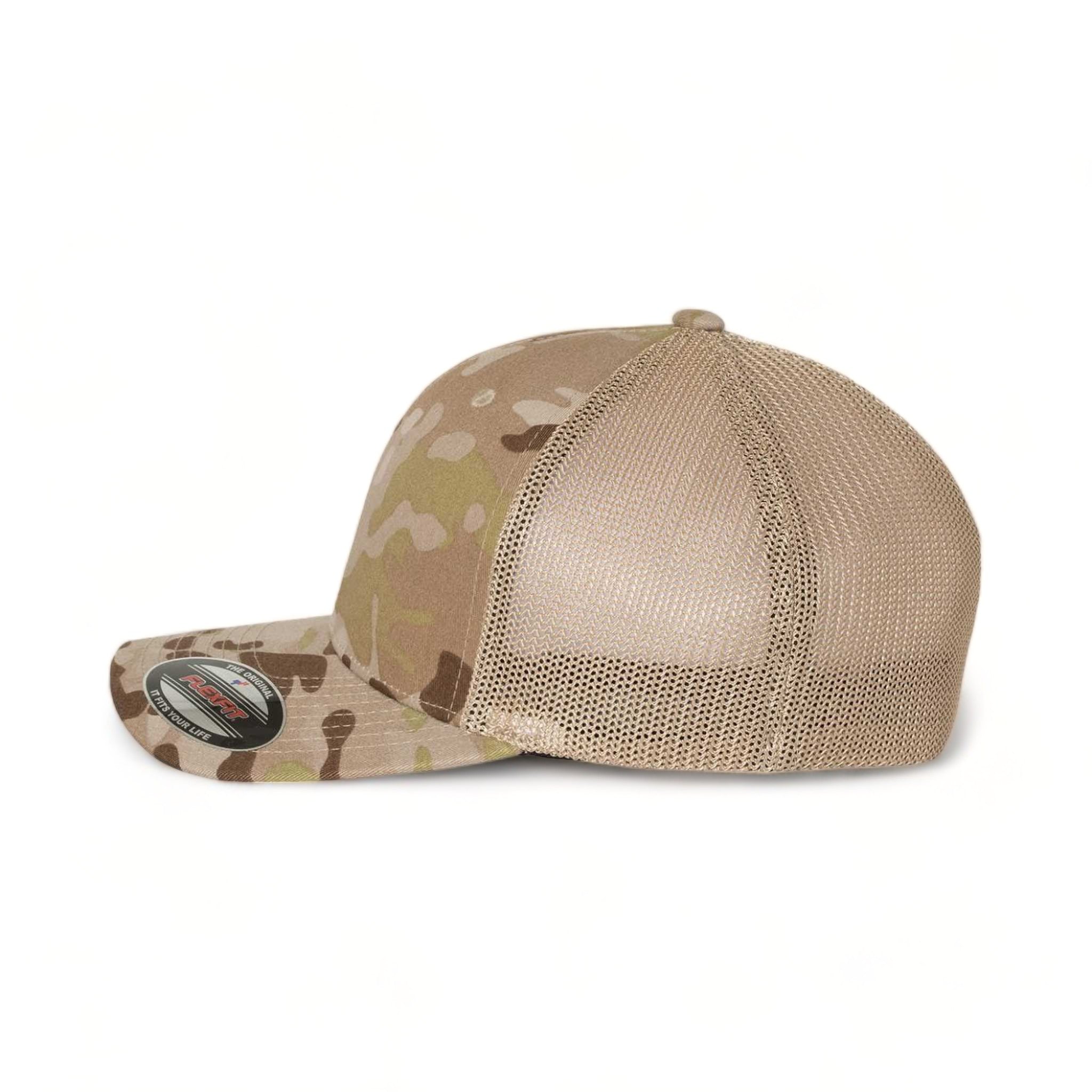 Side view of Flexfit 6511 custom hat in multicam arid and tan