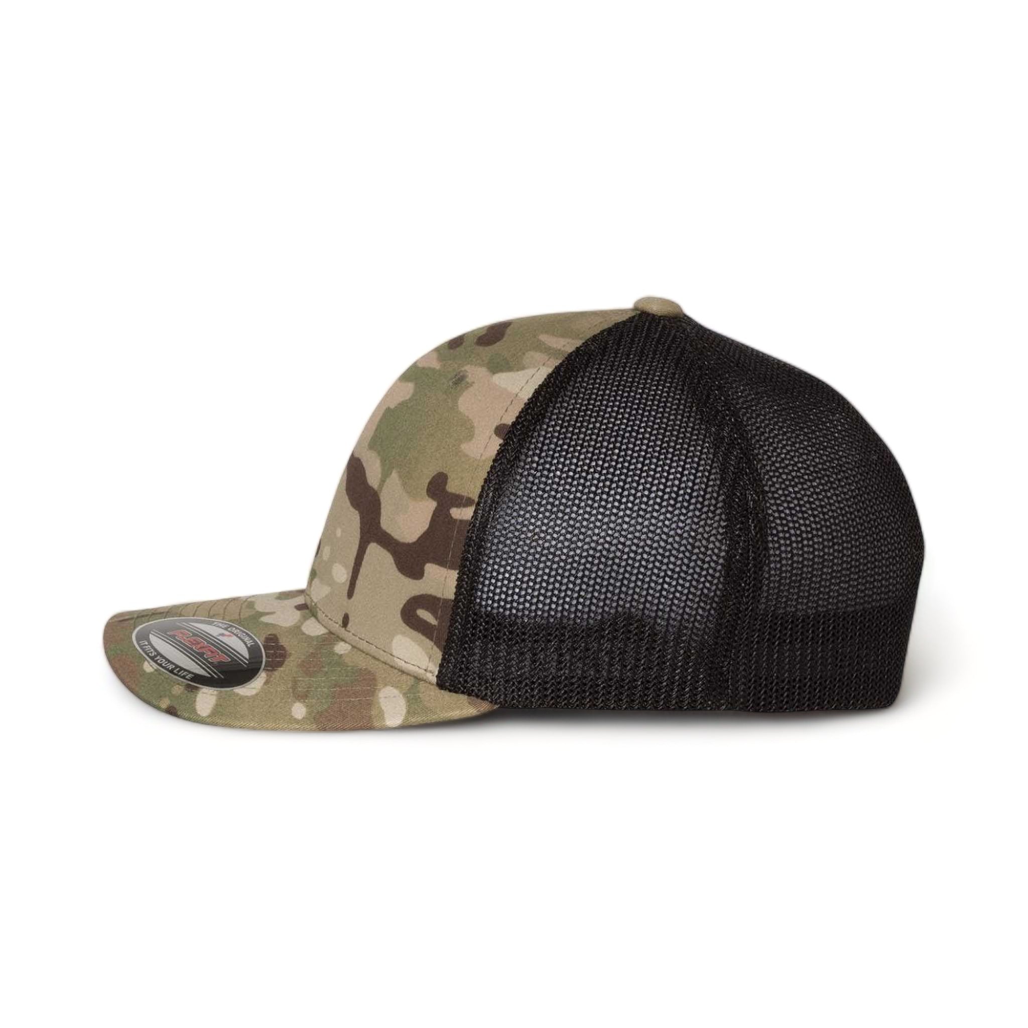 Side view of Flexfit 6511 custom hat in multicam green and black