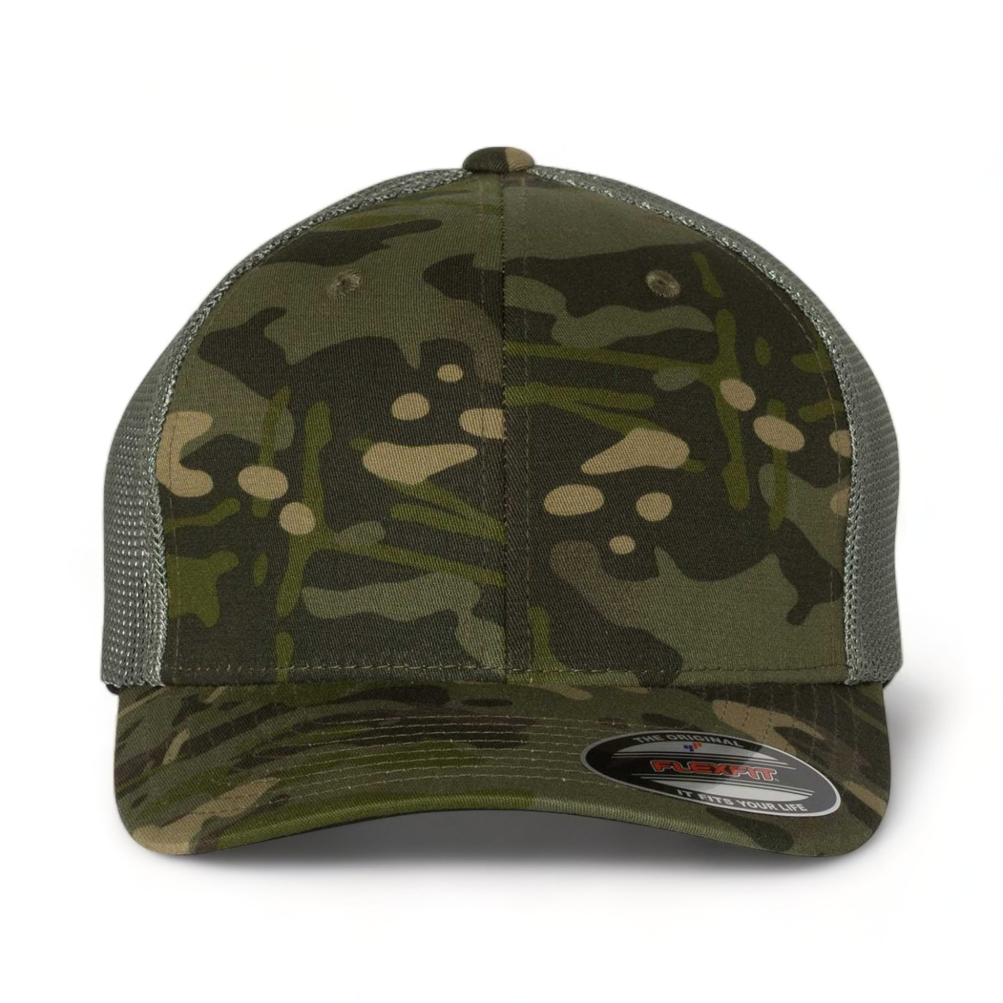 Front view of Flexfit 6511 custom hat in multicam tropic and green