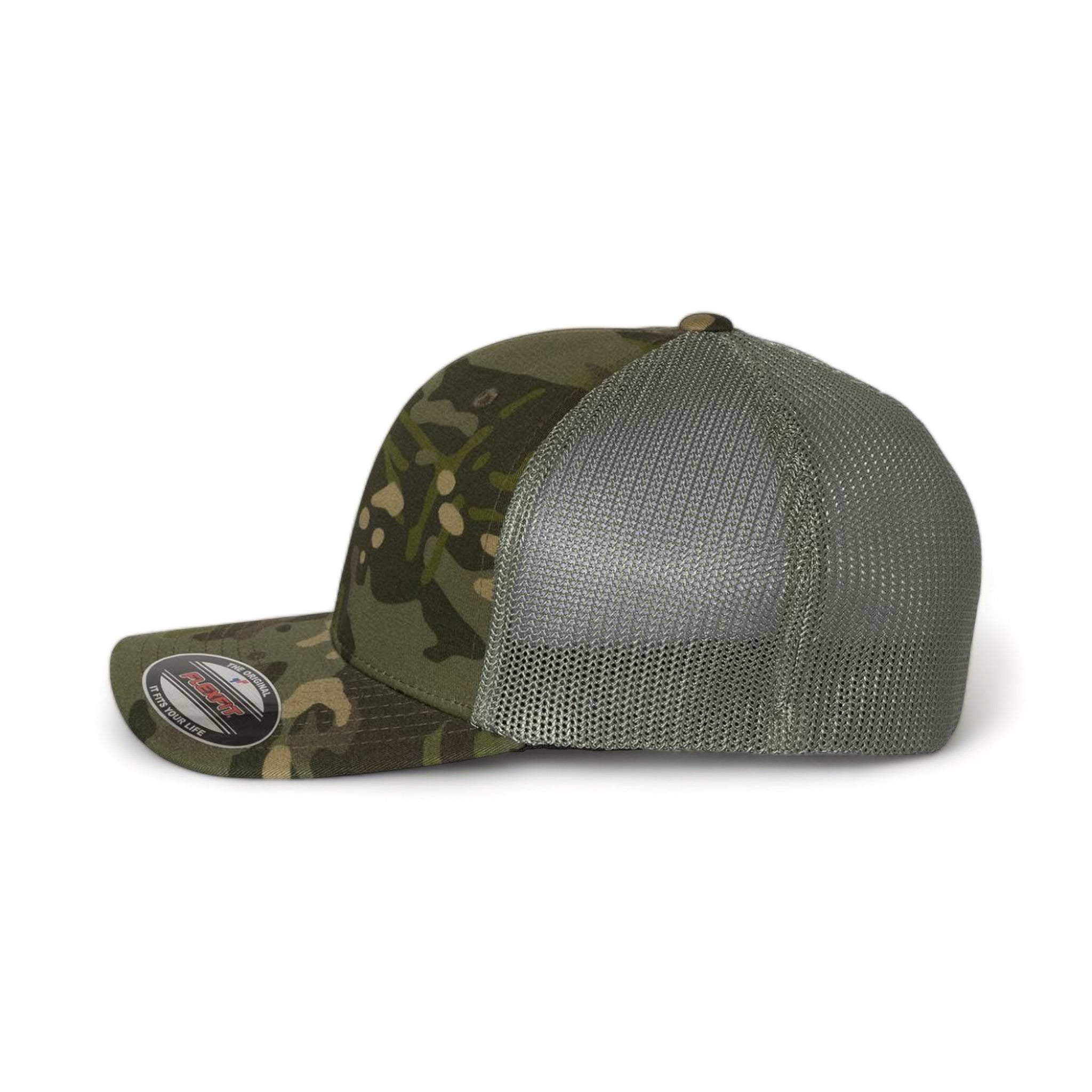 Side view of Flexfit 6511 custom hat in multicam tropic and green