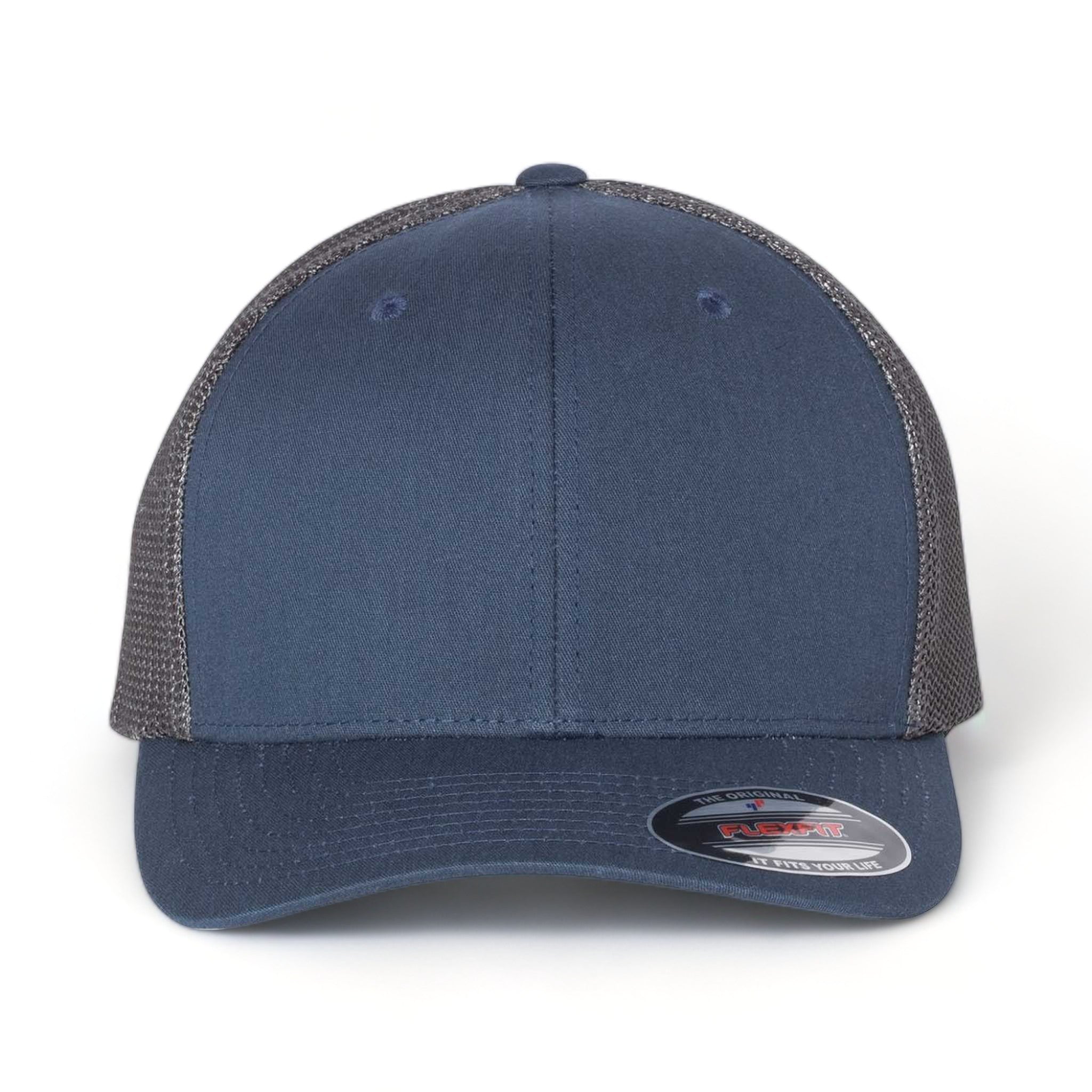 Front view of Flexfit 6511 custom hat in navy and graphite
