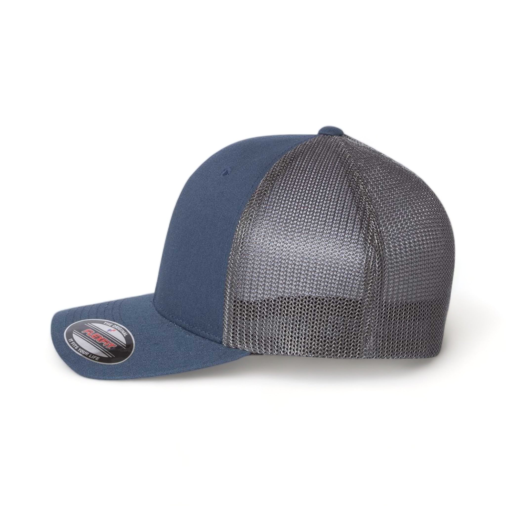 Side view of Flexfit 6511 custom hat in navy and graphite