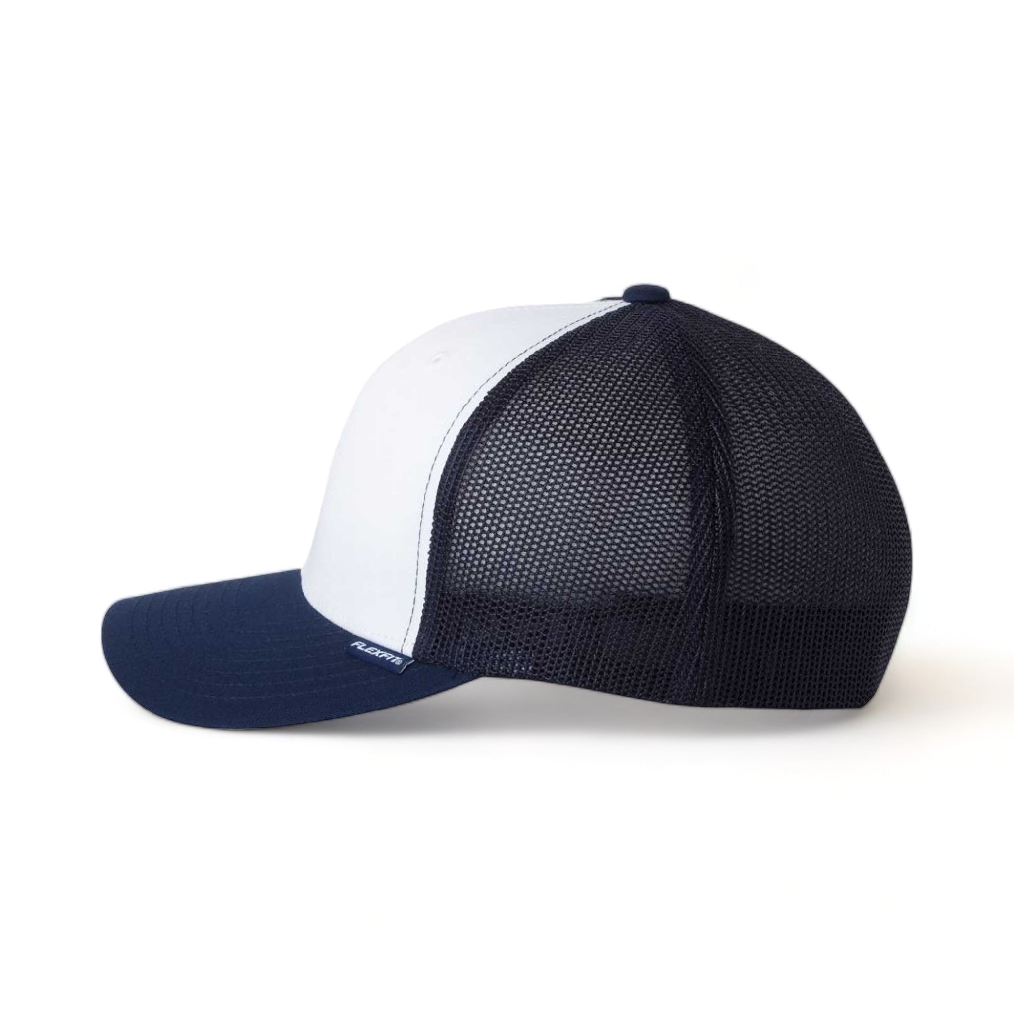 Side view of Flexfit 6511 custom hat in navy, white and navy
