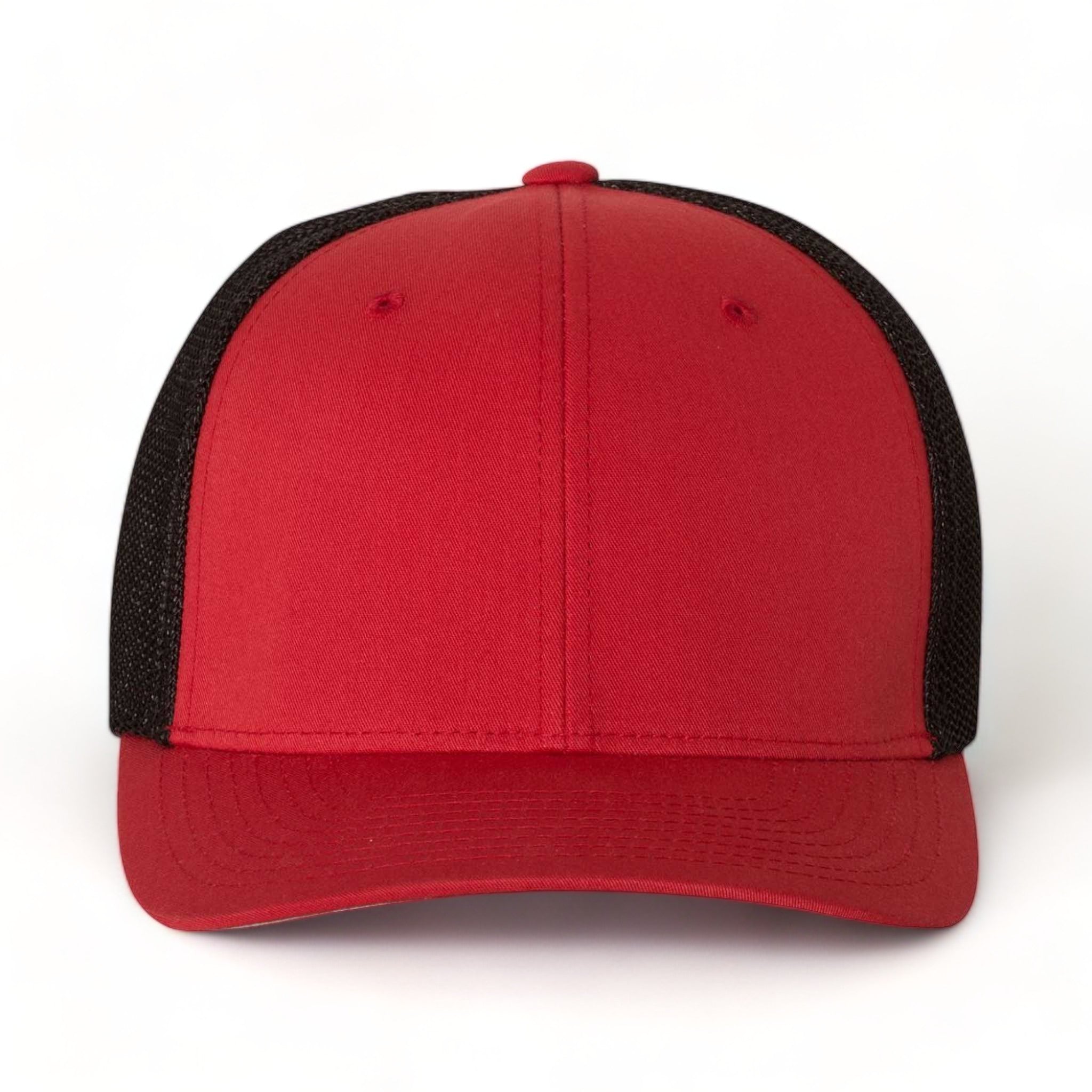 Front view of Flexfit 6511 custom hat in red and black