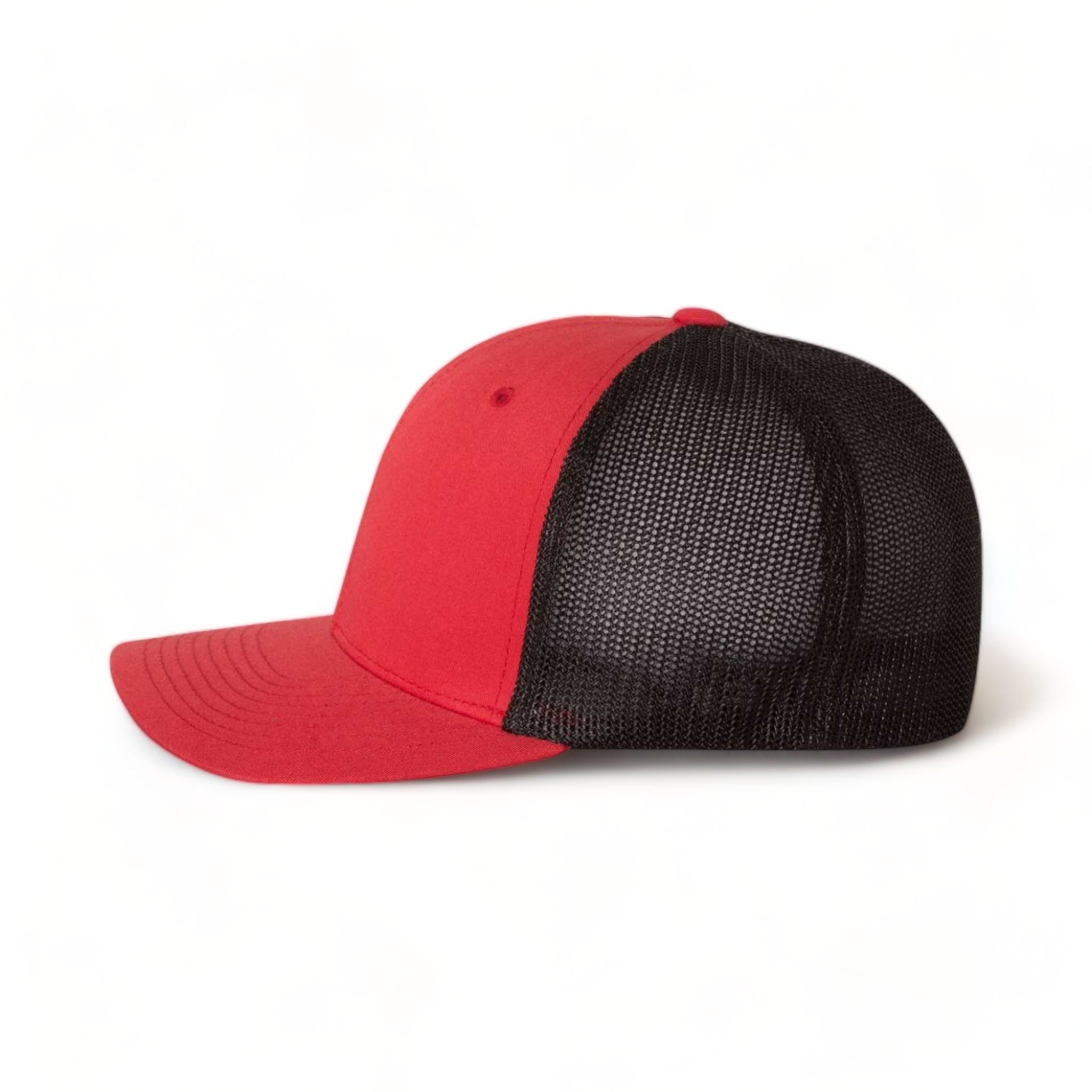 Side view of Flexfit 6511 custom hat in red and black