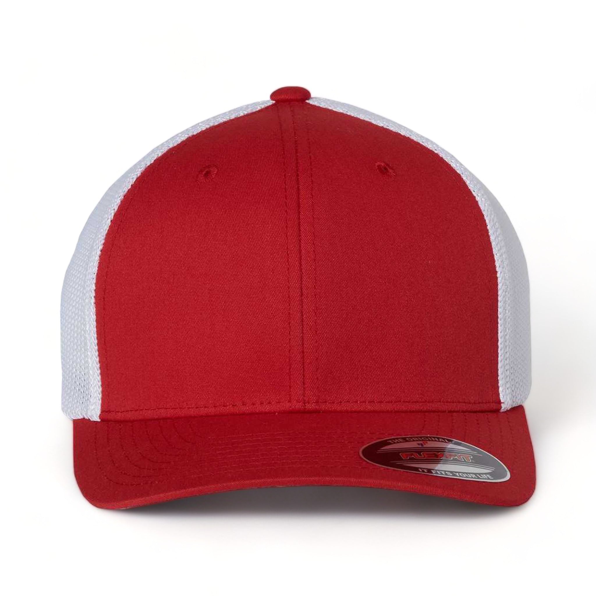 Front view of Flexfit 6511 custom hat in red and white