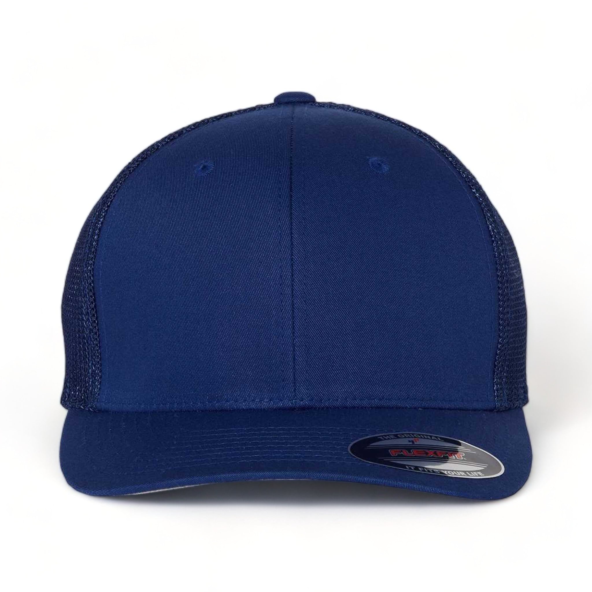 Front view of Flexfit 6511 custom hat in royal and blue