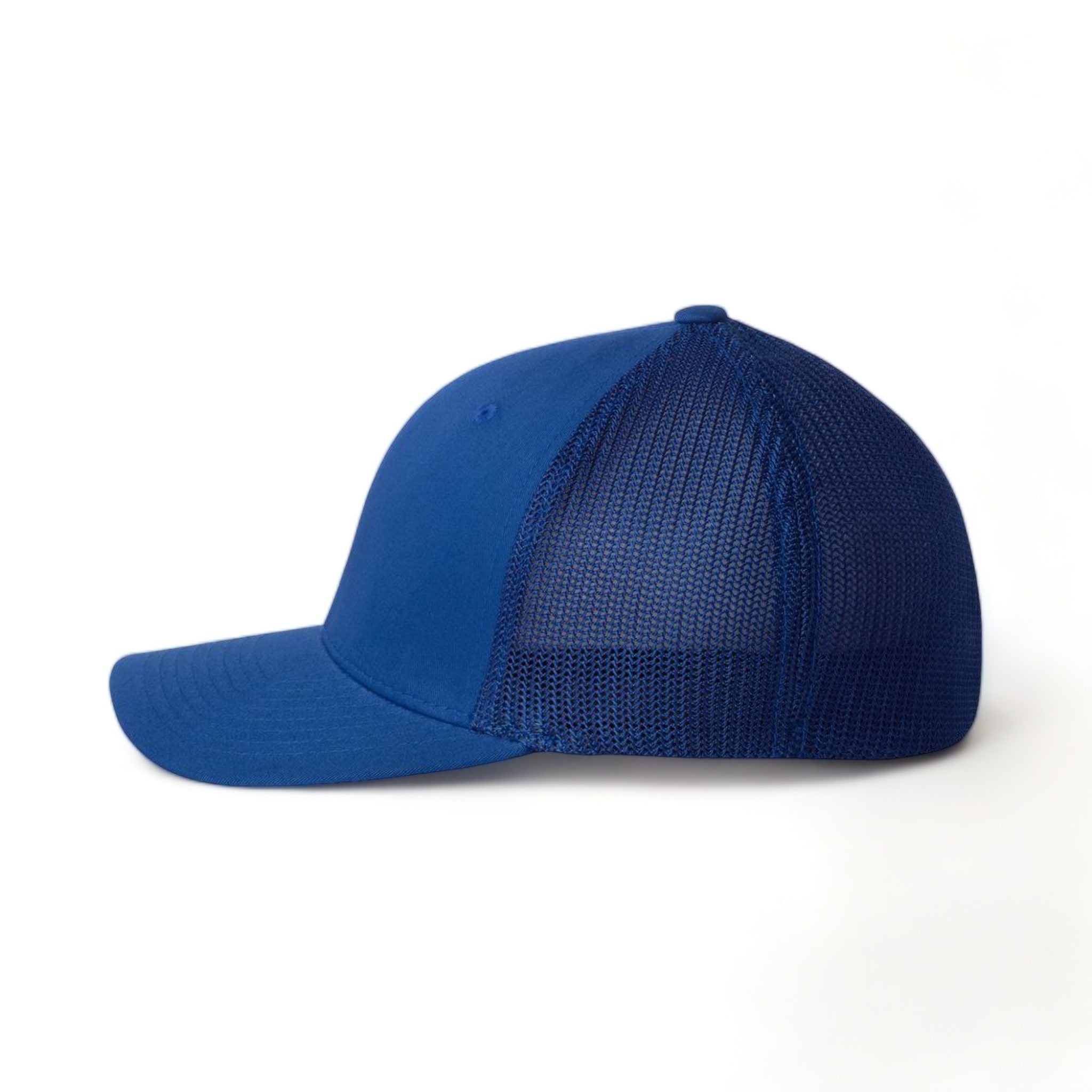 Side view of Flexfit 6511 custom hat in royal and blue