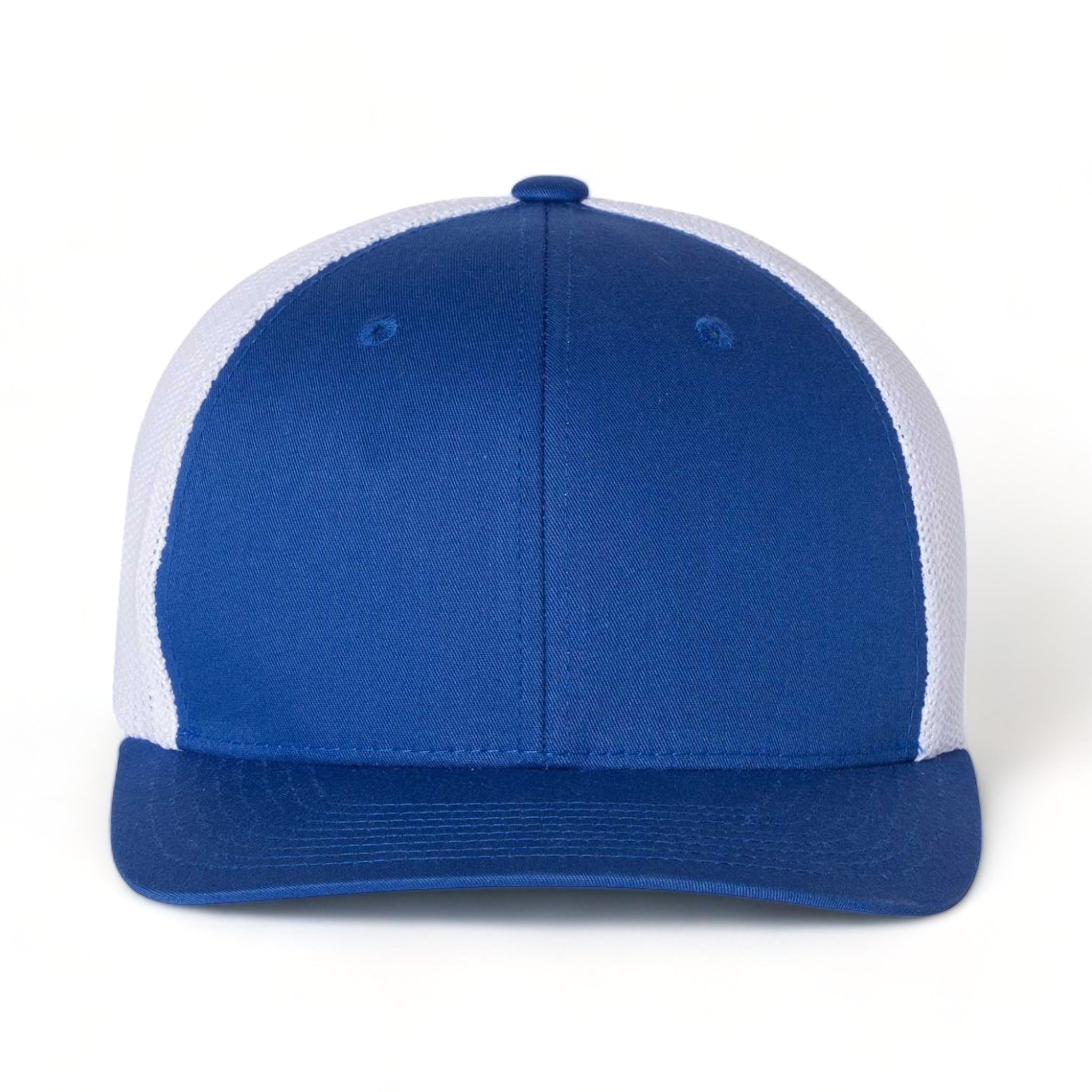 Front view of Flexfit 6511 custom hat in royal and white