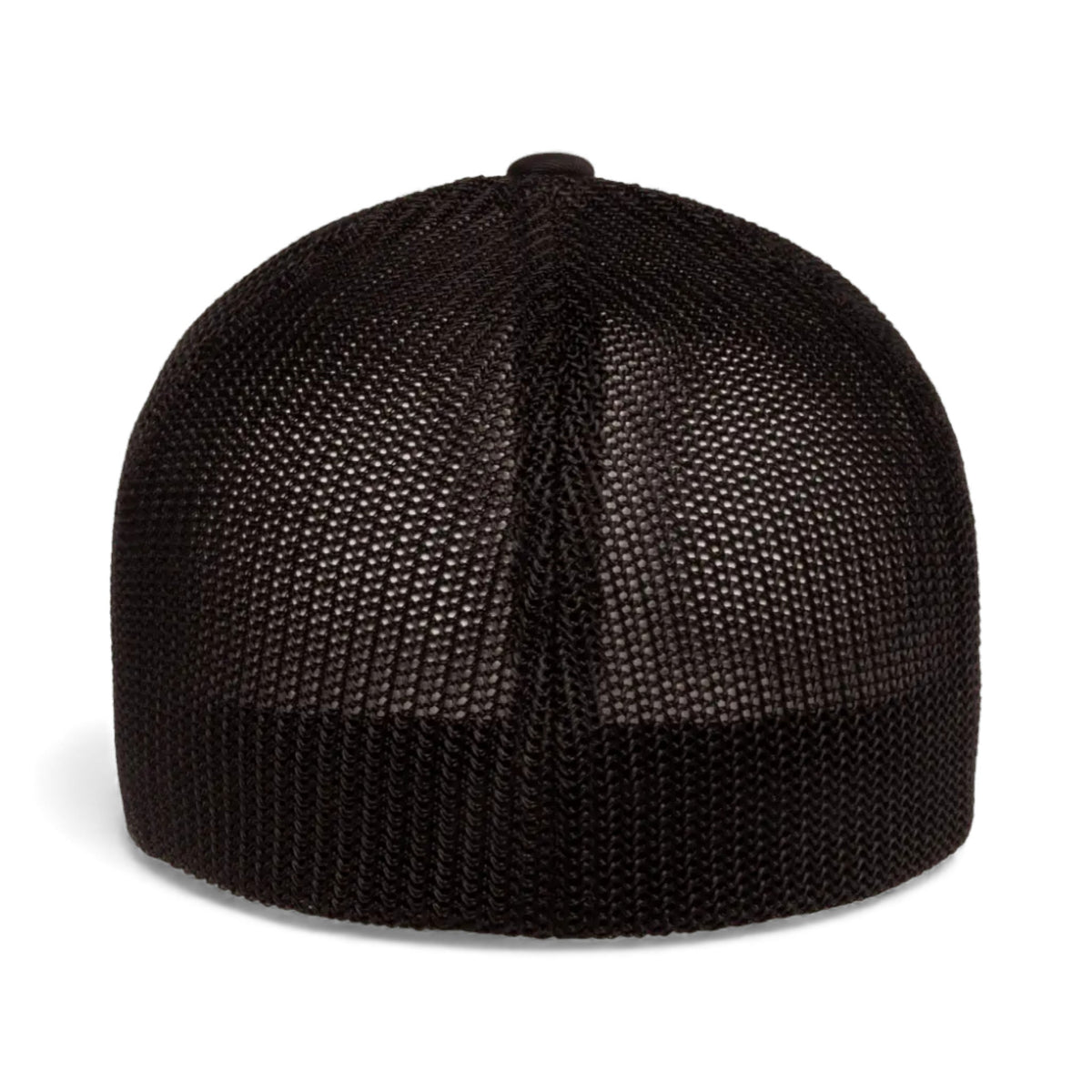 Back view of Flexfit 6511 custom hat in black, white and black