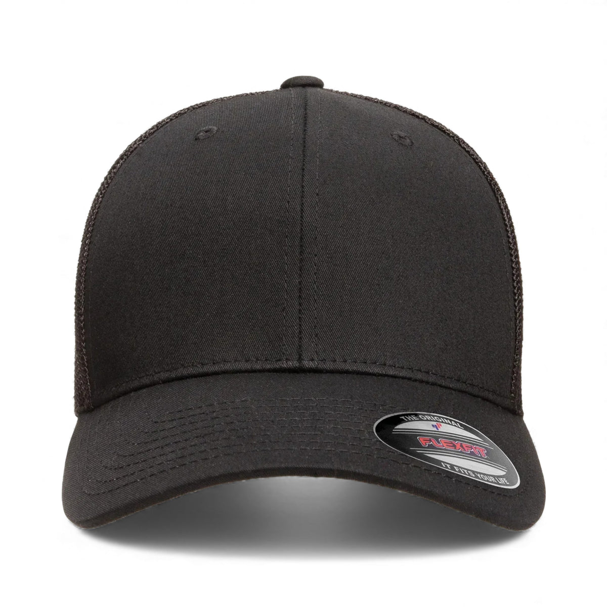 Front view of Flexfit 6511 custom hat in black
