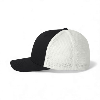 Left side view of Flexfit 6511 custom hat in black and white