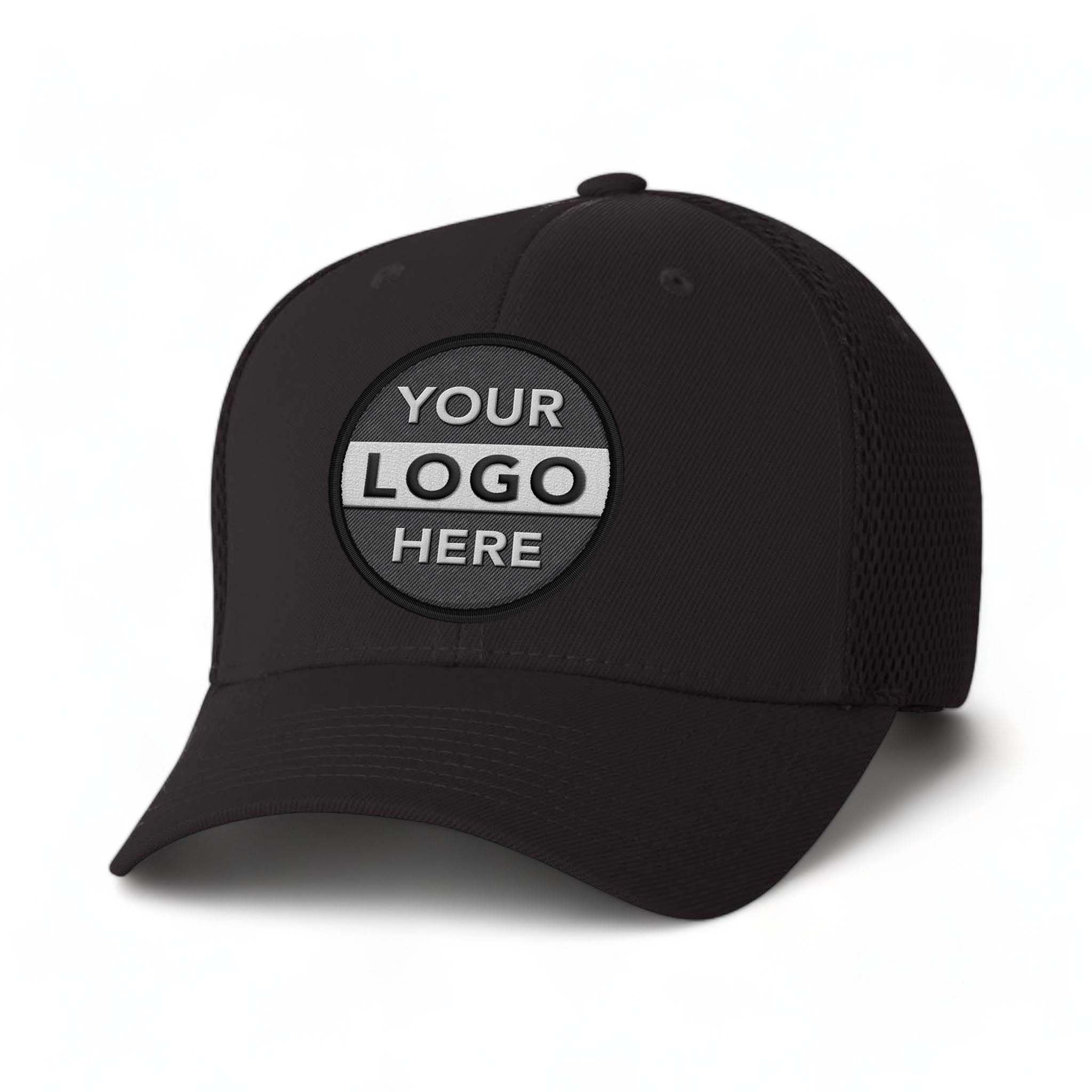 Flexfit 6533 custom embroidered patch hat in black